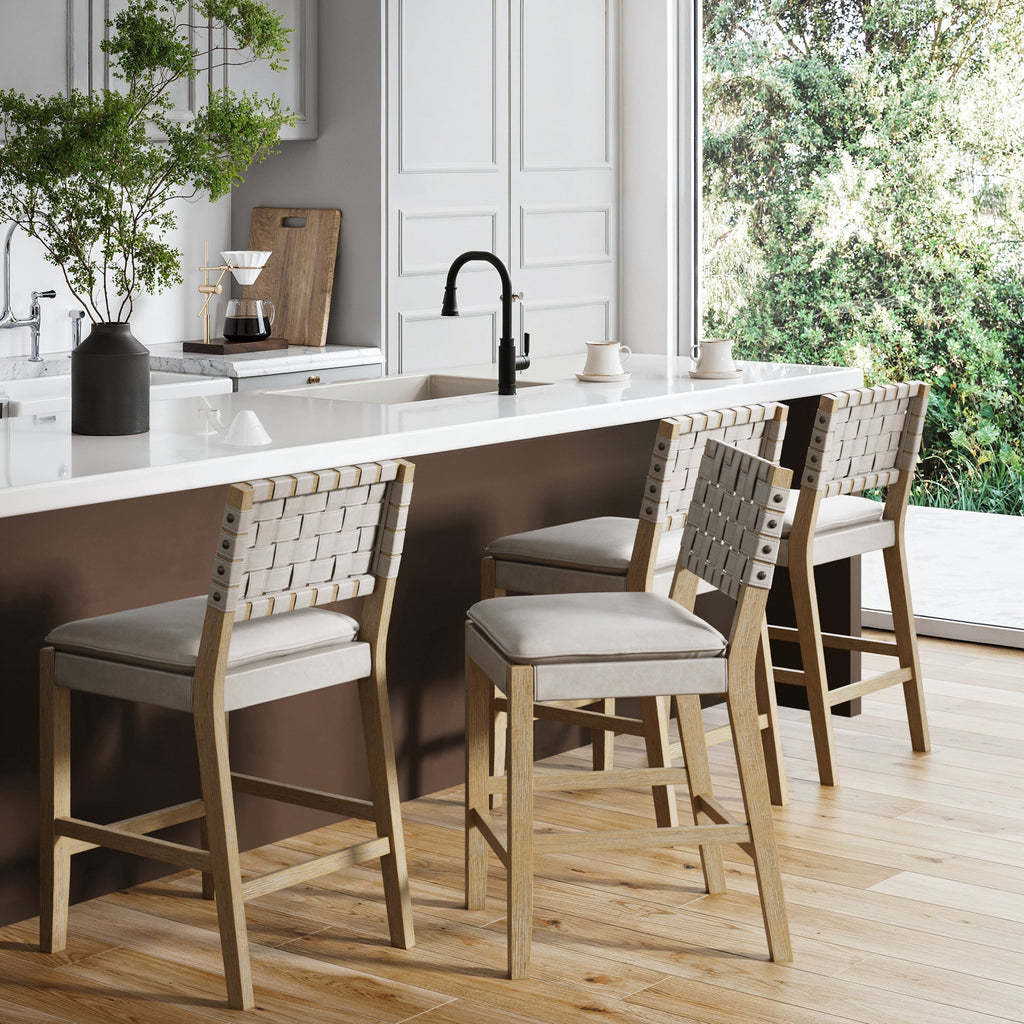 Woven Faux Leather Bar Stool