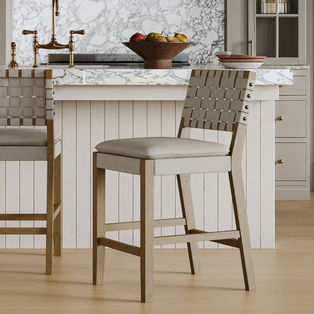 Woven Faux Leather Bar Stool