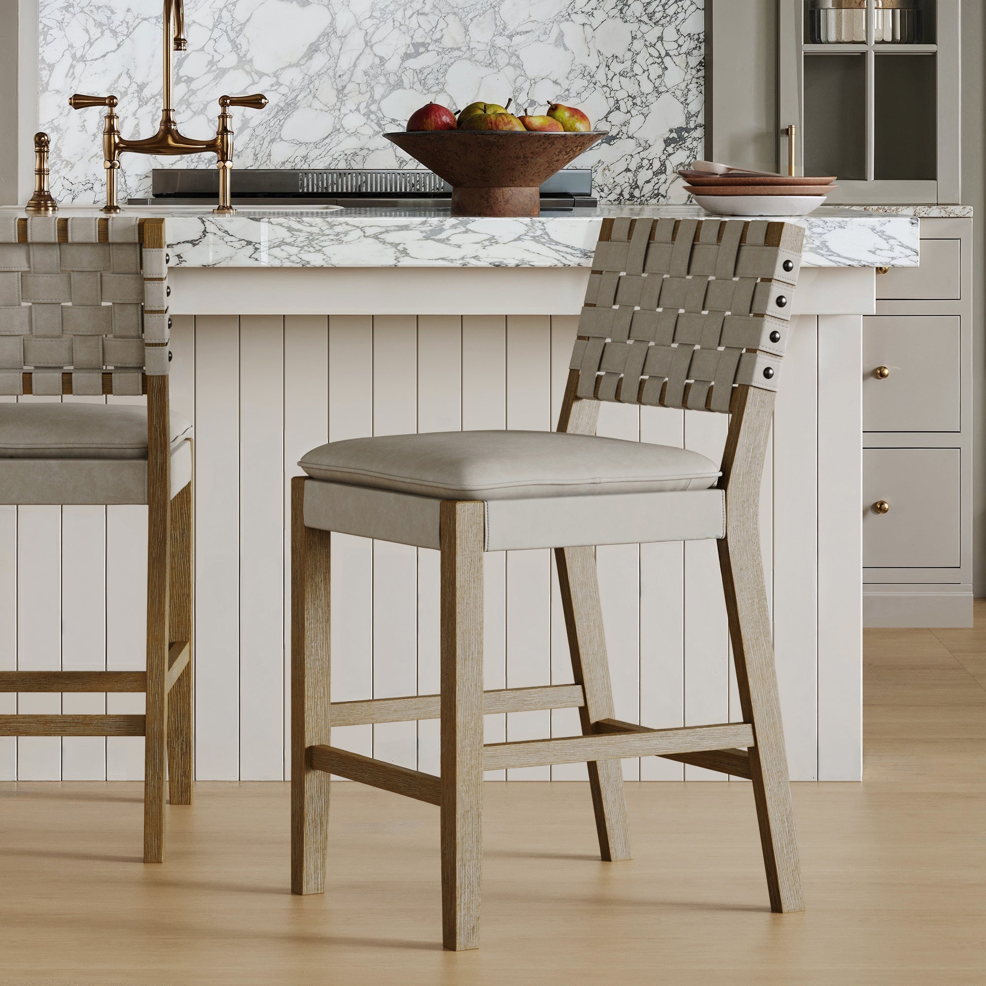 Woven Faux Leather Bar Stool