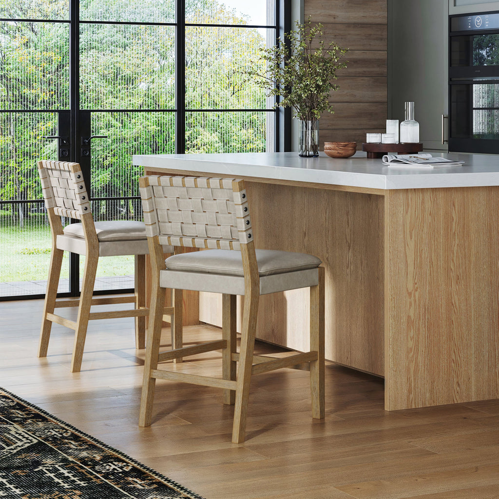 Woven Faux Leather Bar Stool