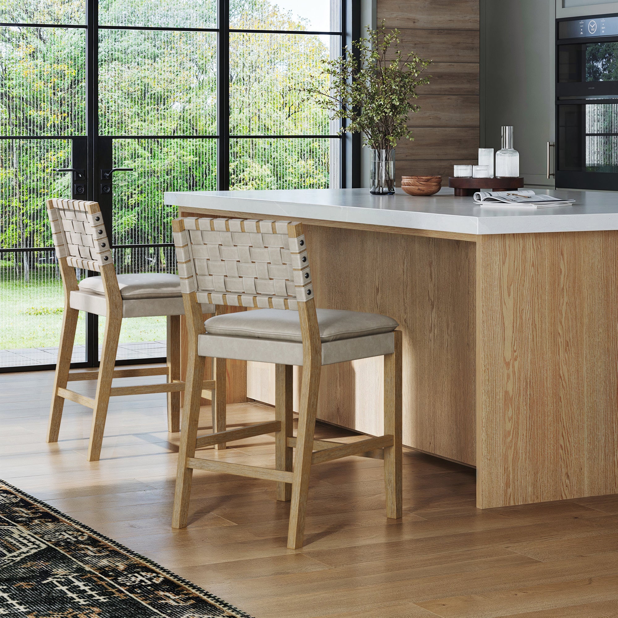 Woven Faux Leather Bar Stool