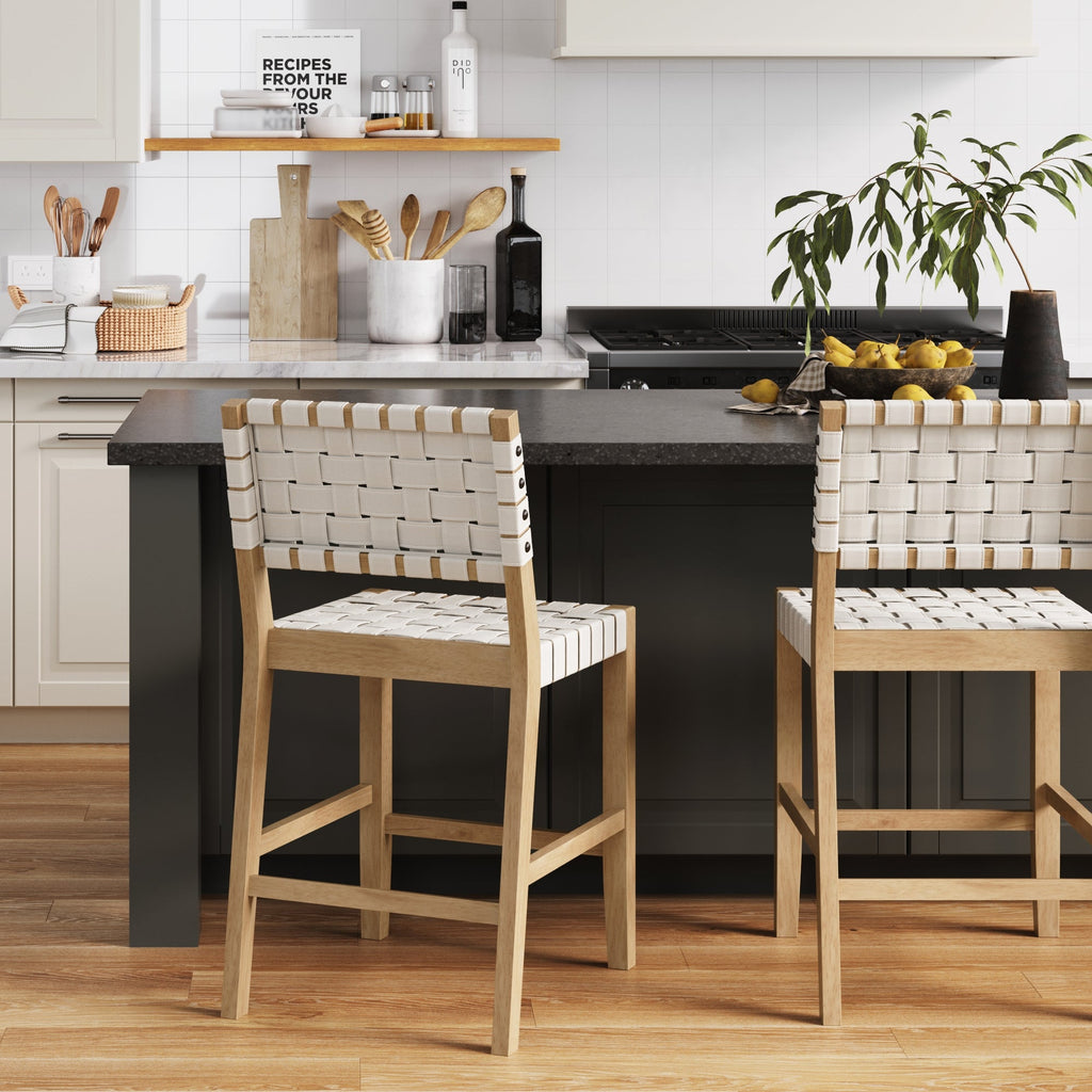 Faux Leather Woven Bar Stool Off