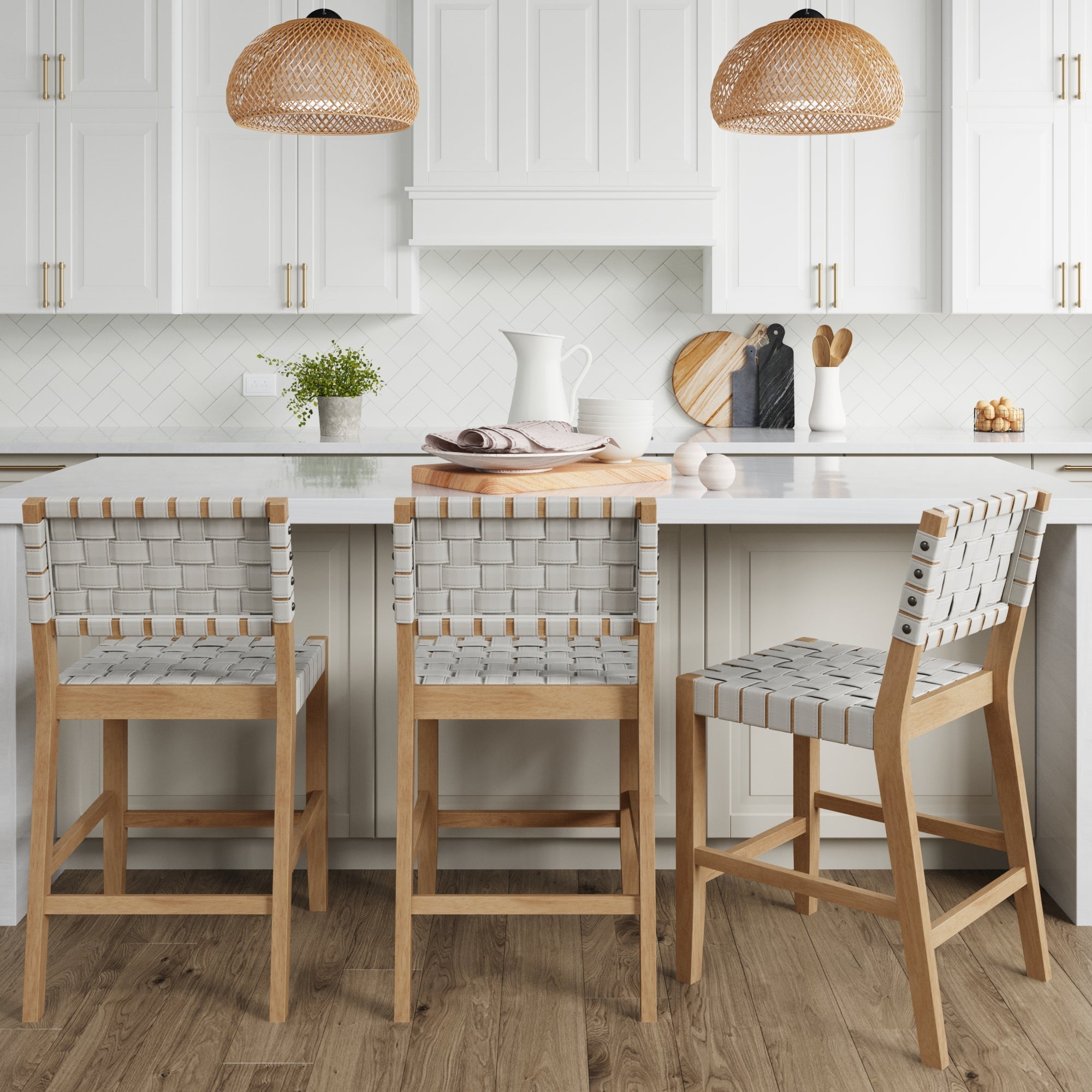 Faux Leather Woven Bar Stool Off