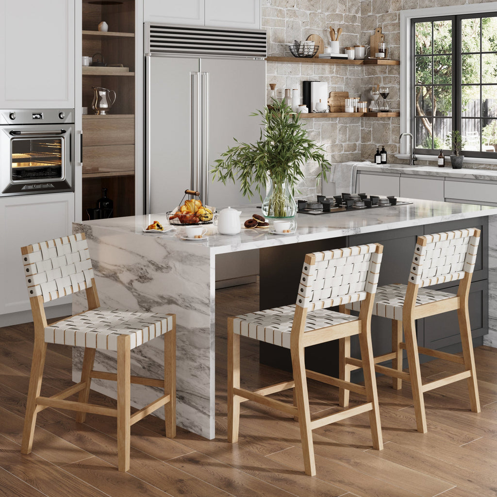 Faux Leather Woven Bar Stool Off