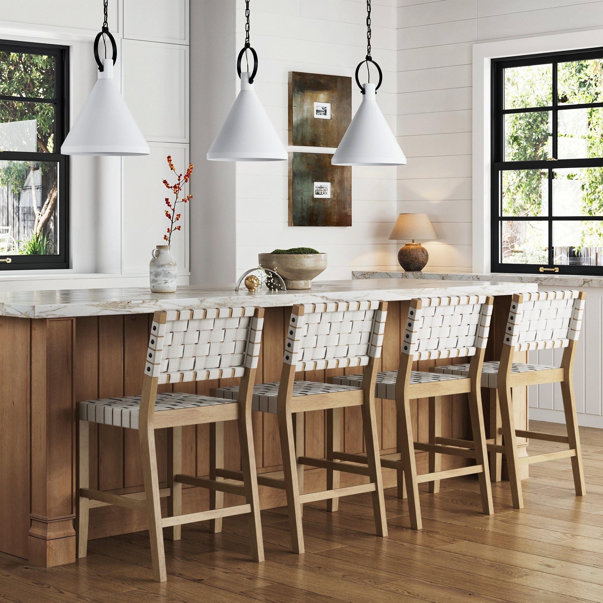 Faux Leather Woven Bar Stool Off
