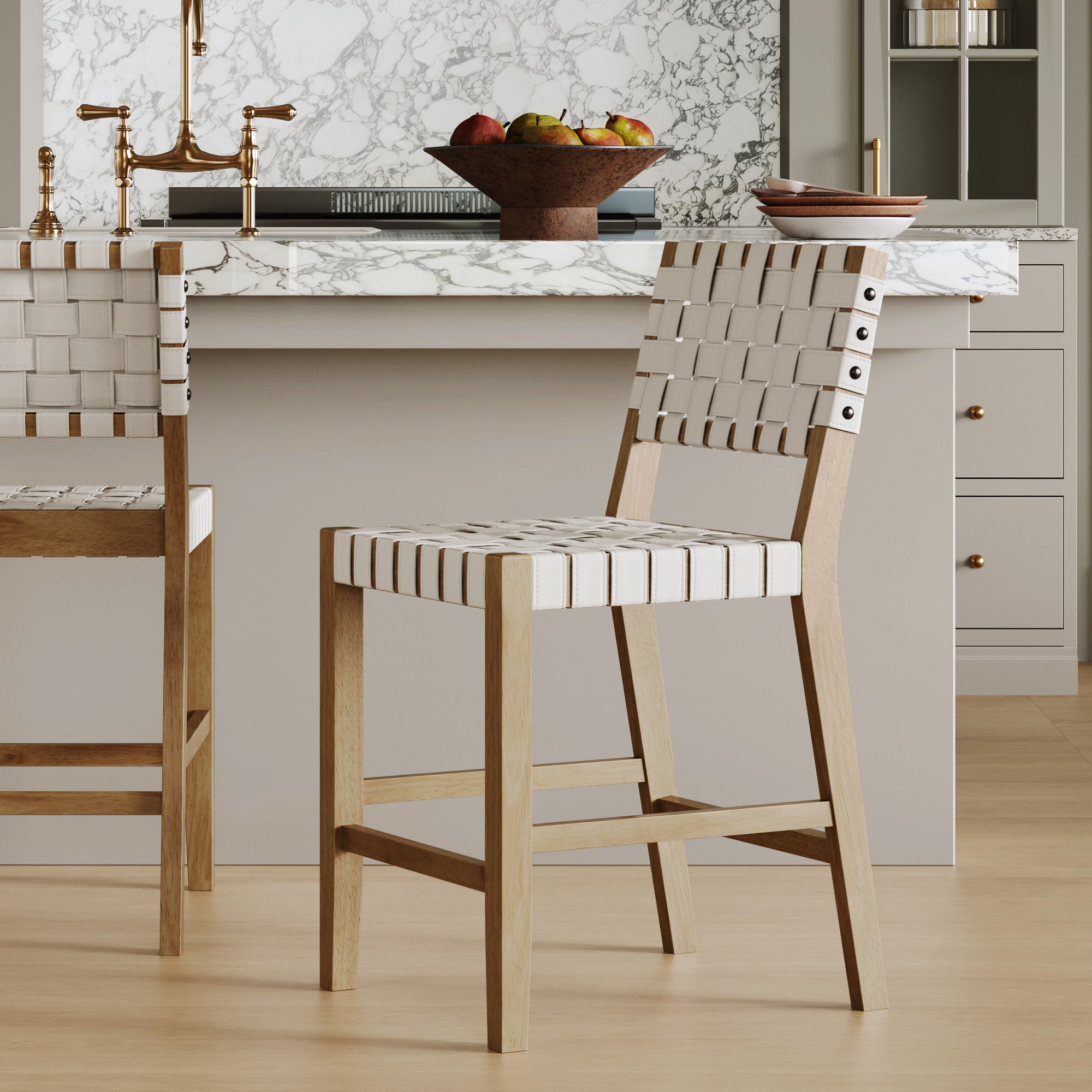 Faux Leather Woven Bar Stool Off
