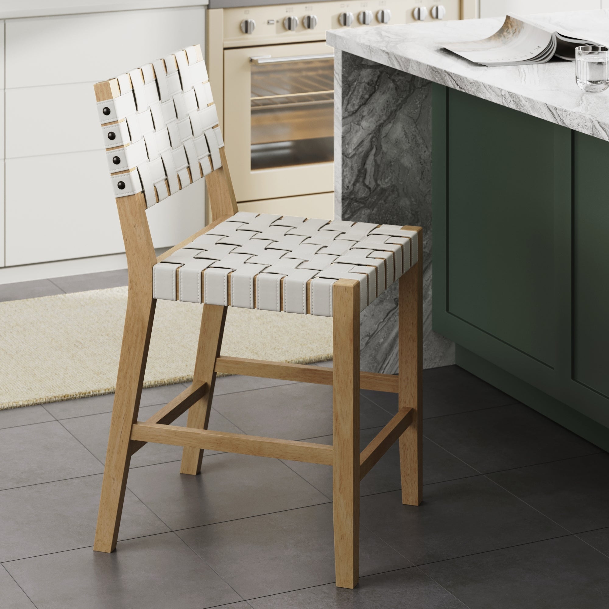 Faux Leather Woven Bar Stool Off