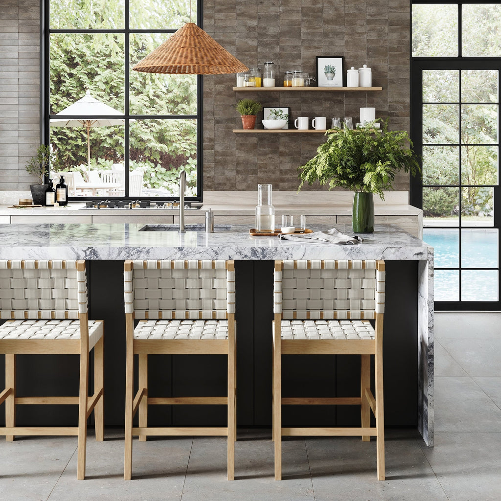 Faux Leather Woven Bar Stool Off