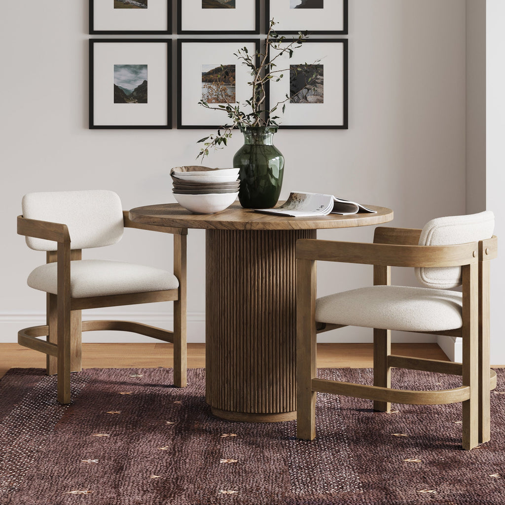 Boucle Dining Chair w/ Curved Back and Arm