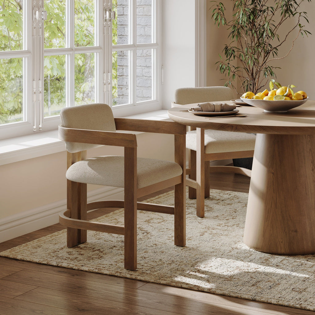 Boucle Dining Chair w/ Curved Back and Arm
