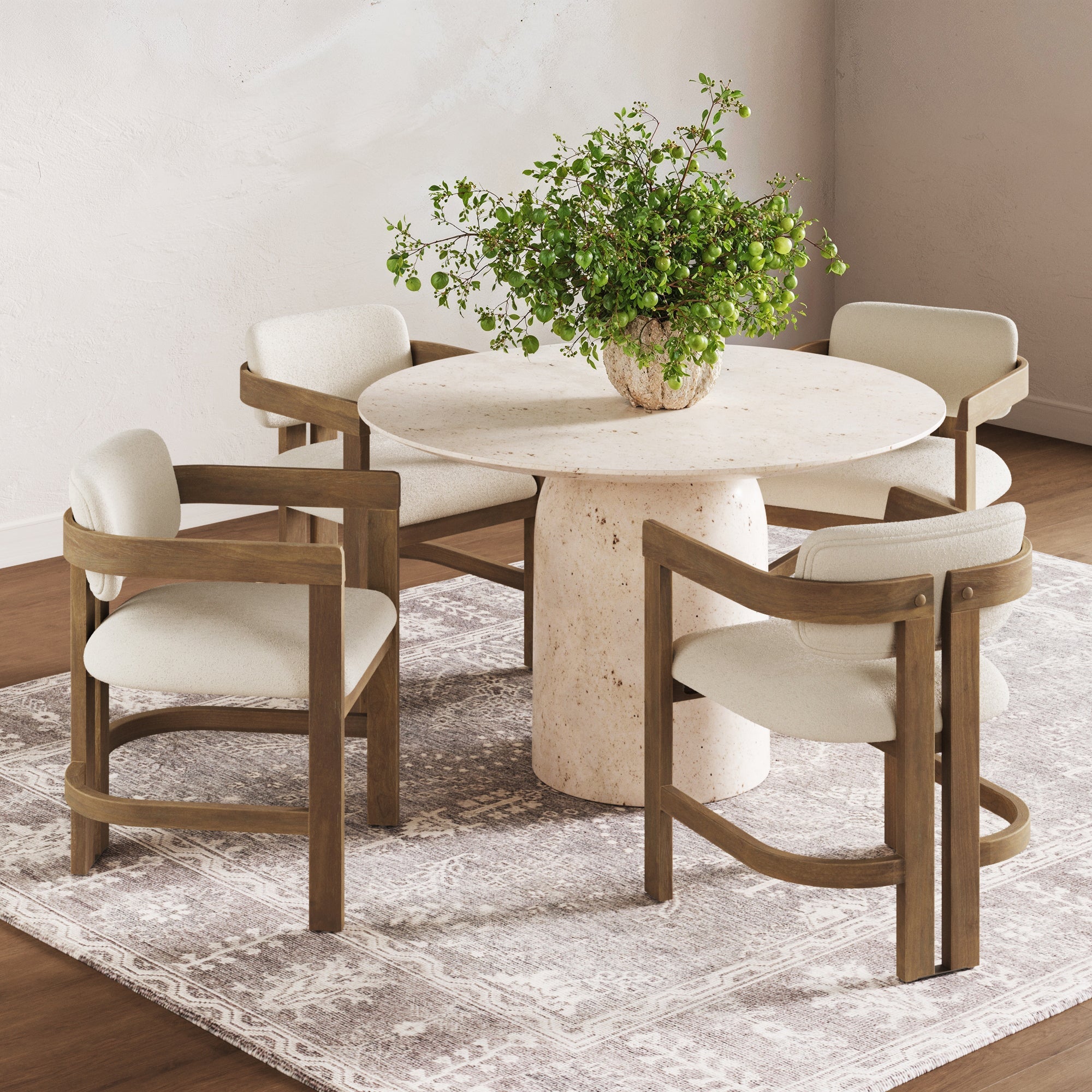 Boucle Dining Chair w/ Curved Back and Arm