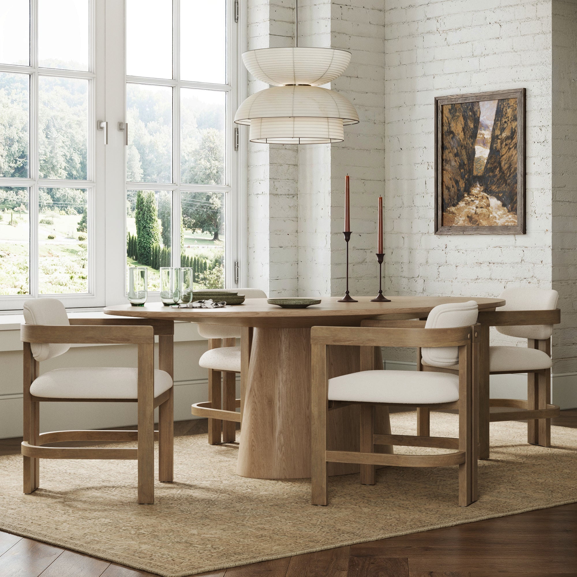 Boucle Dining Chair w/ Curved Back and Arm