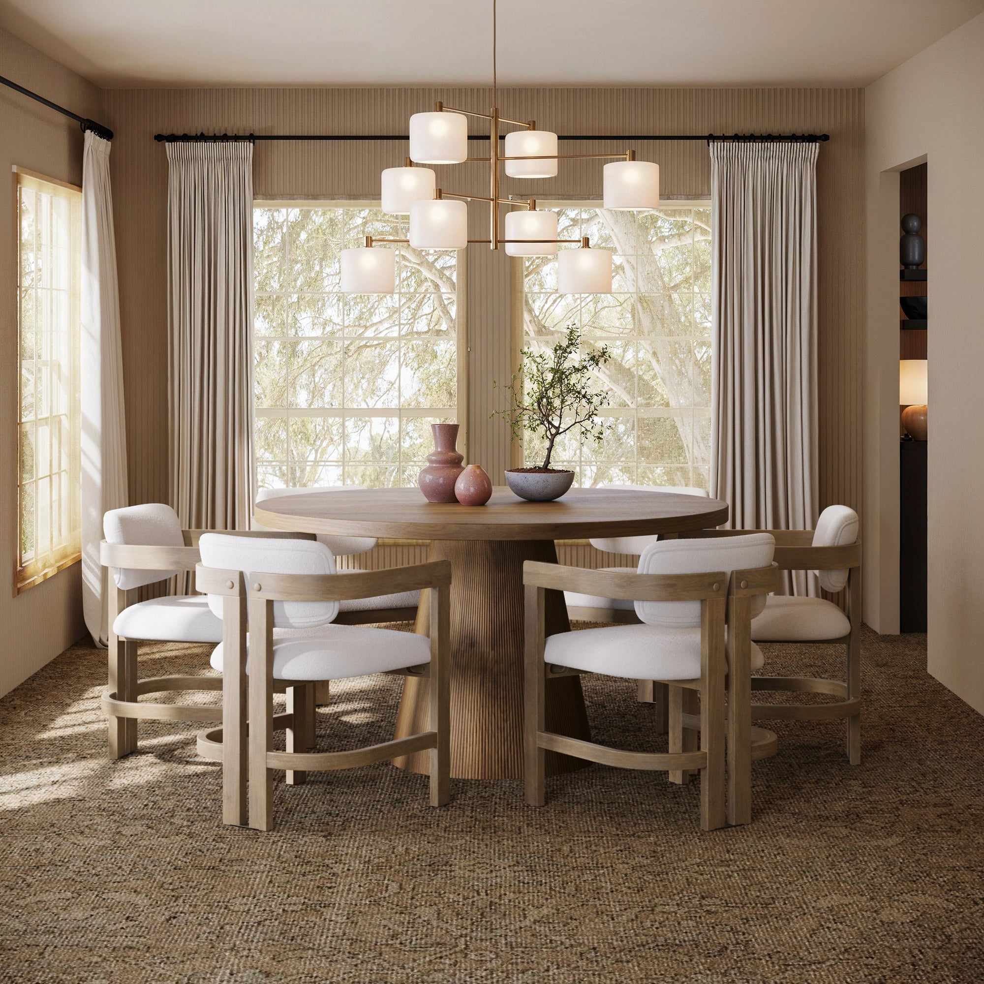 Boucle Dining Chair w/ Curved Back and Arm
