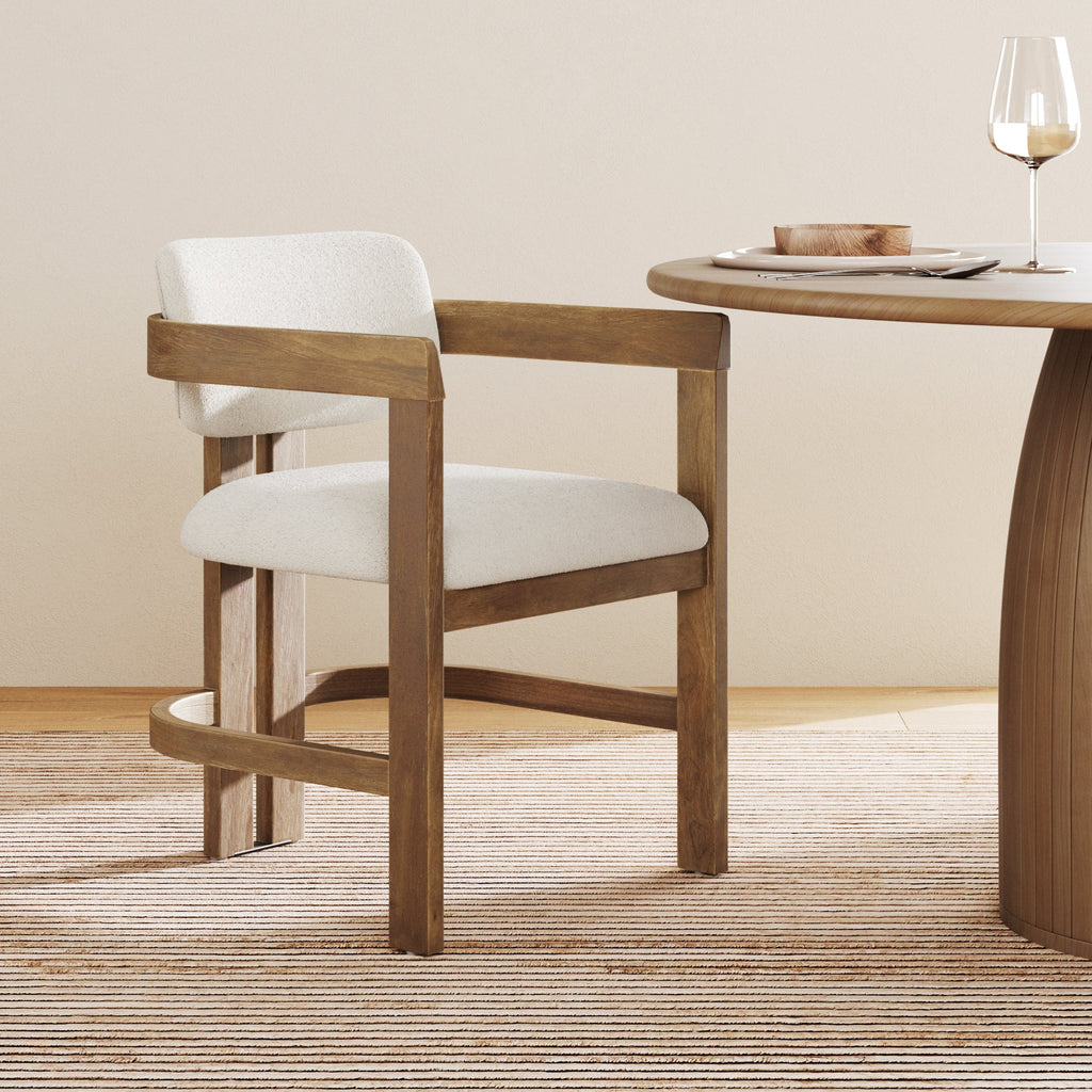 Boucle Barrel Dining Chair w/ Curved Back and Arm