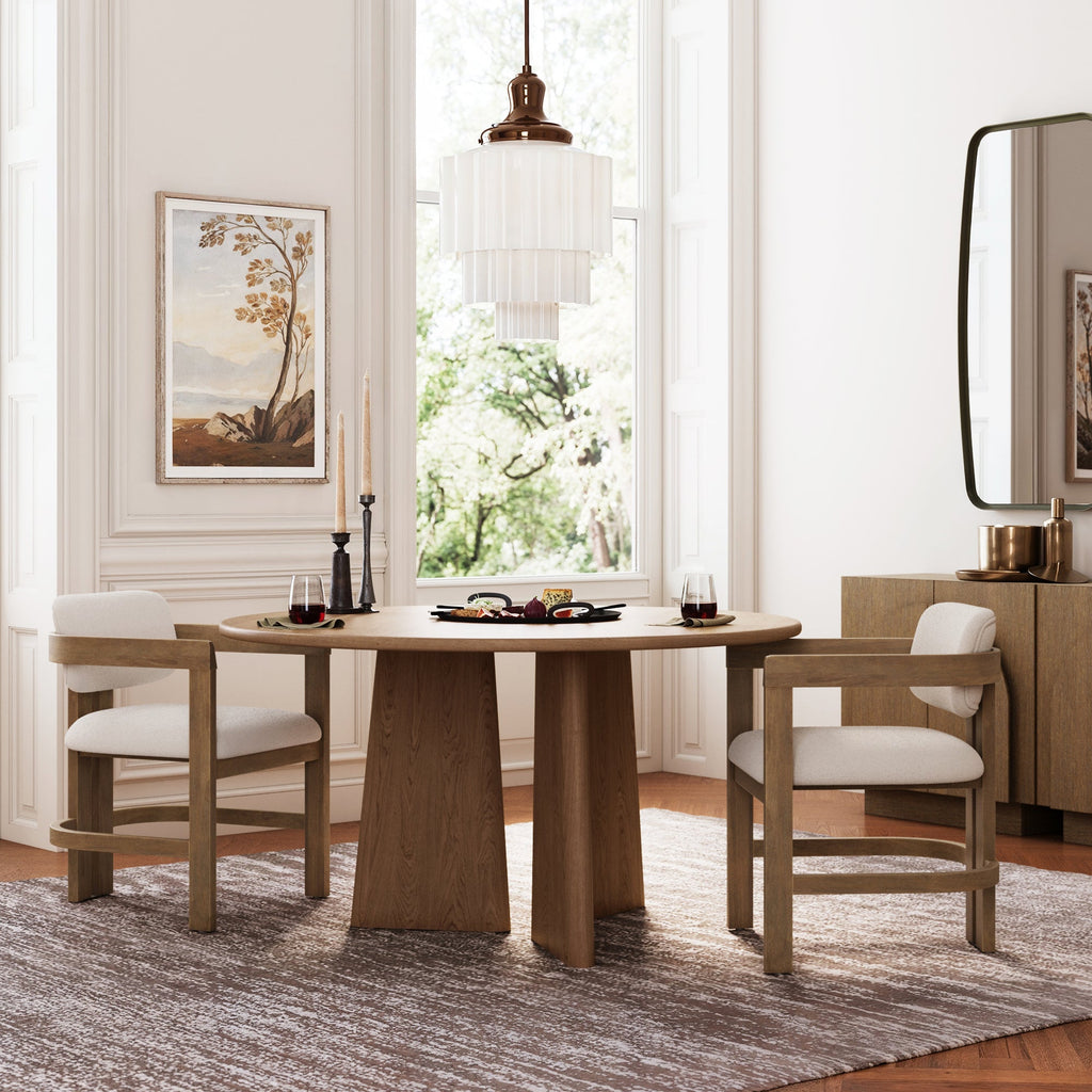 Boucle Barrel Dining Chair w/ Curved Back and Arm