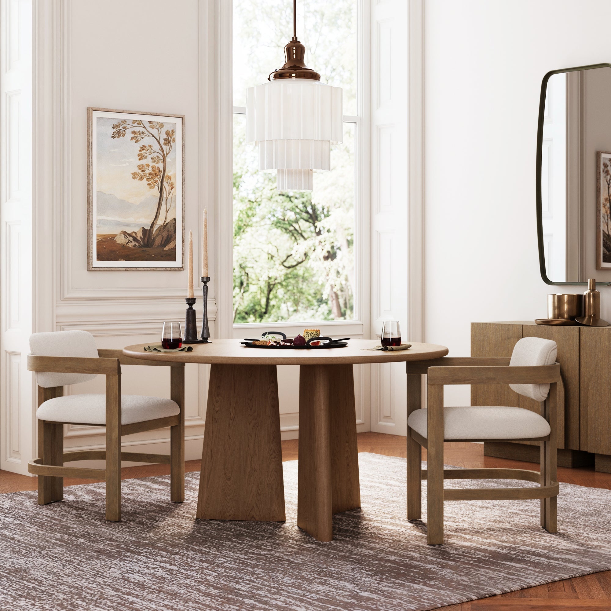 Boucle Barrel Dining Chair w/ Curved Back and Arm