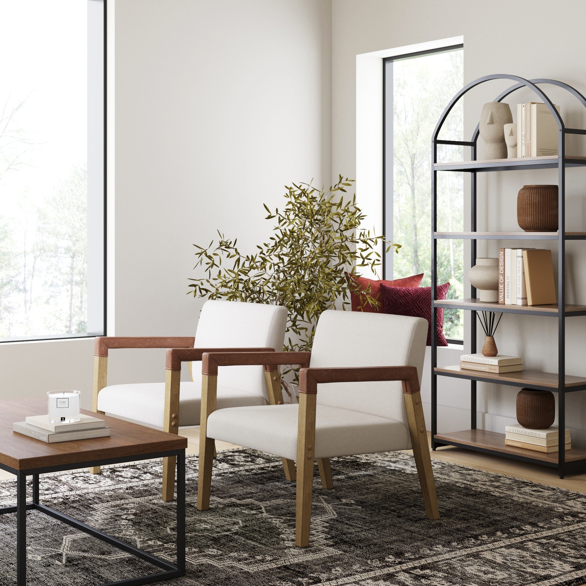 Wood & Faux Leather Accent Chair