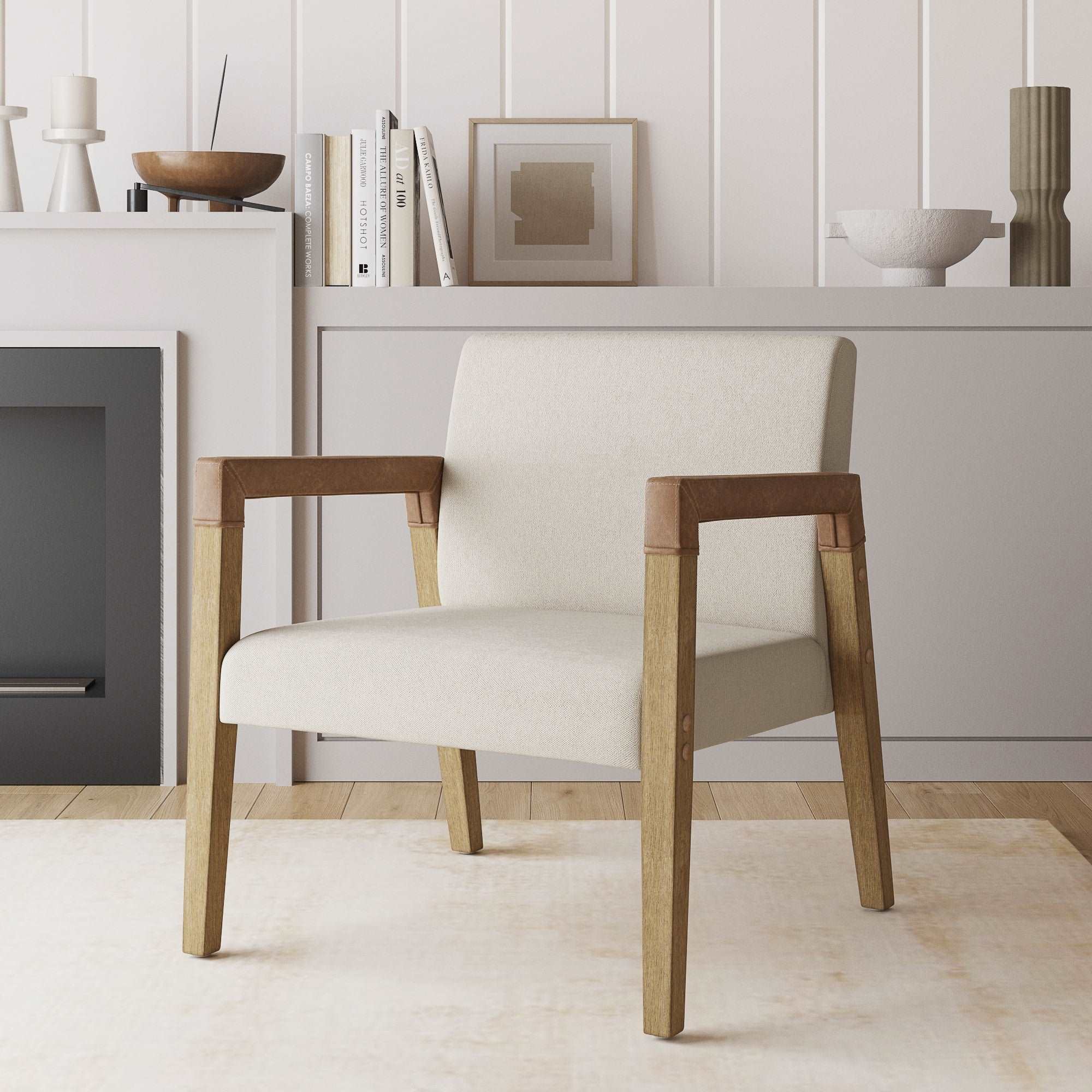 Wood & Faux Leather Upholstered Accent Chair