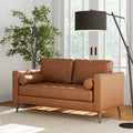 Mid-Century Tufted Leather Loveseat Sofa with Bench Seat Camel