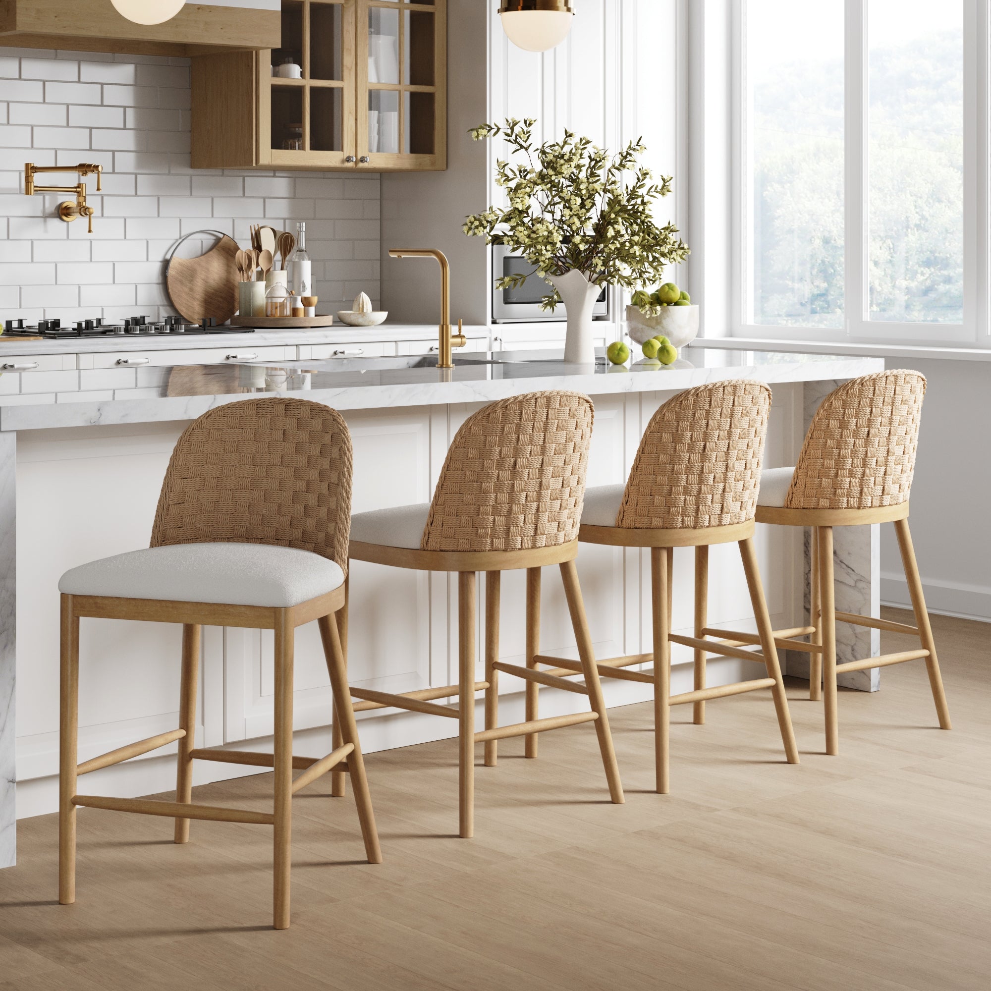 Woven Seagrass Back & Boucle Counter Bar Stool