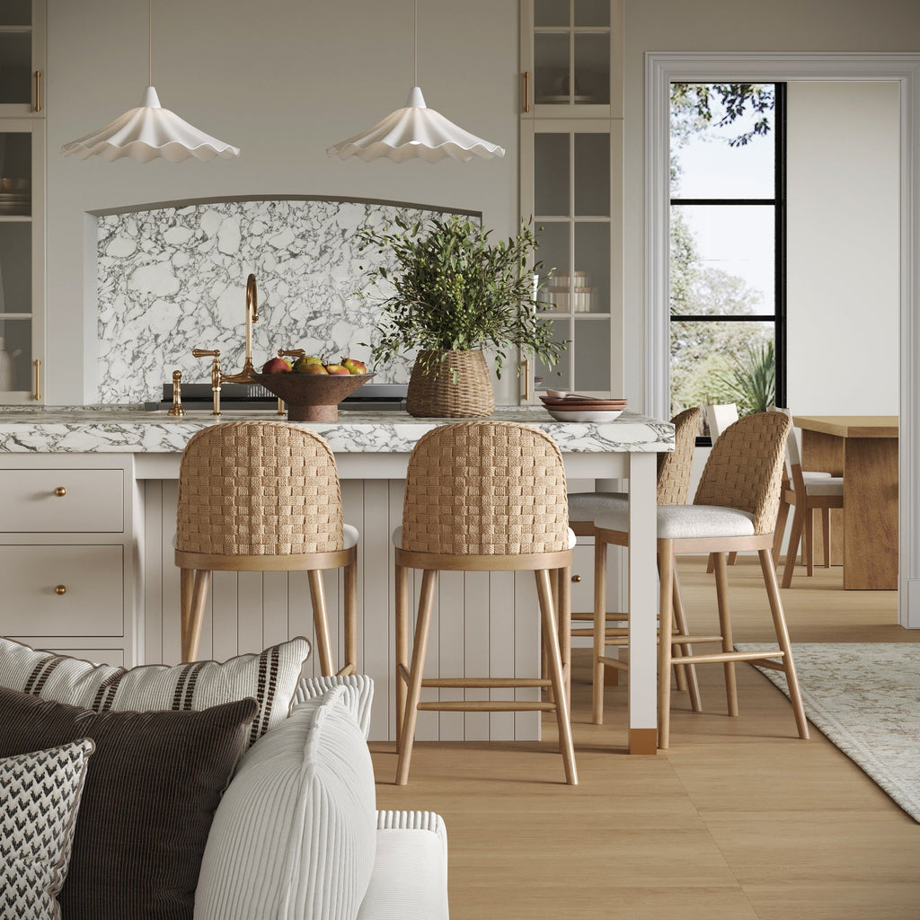 Woven Seagrass Back & Boucle Counter Bar Stool