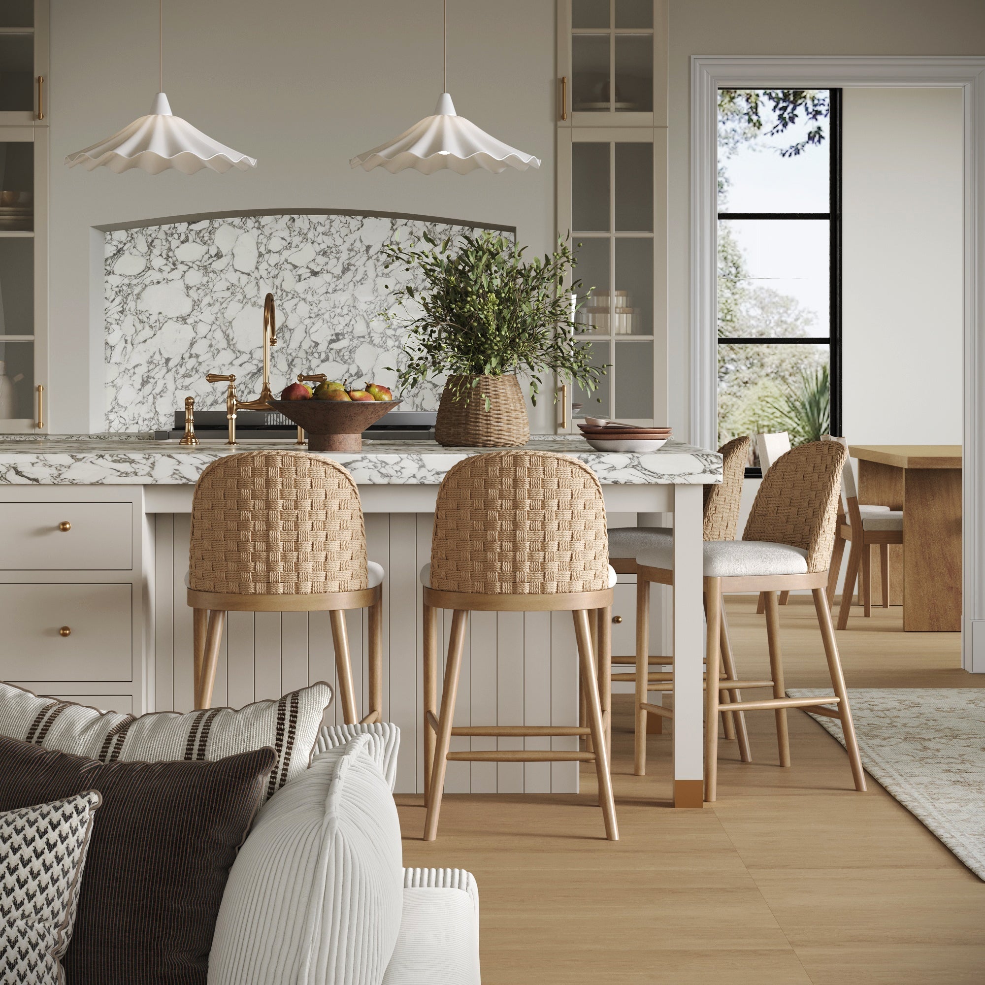 Woven Seagrass Back & Boucle Counter Bar Stool