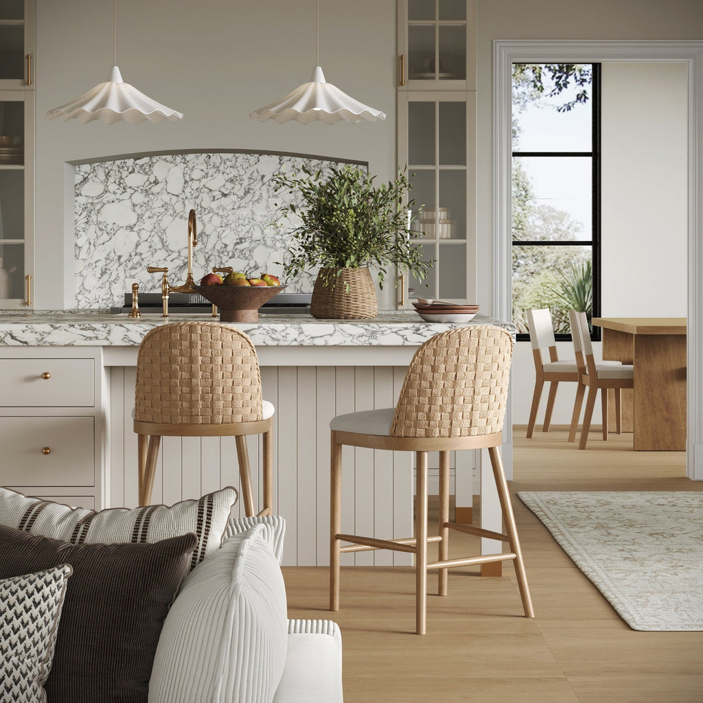 Woven Seagrass Back & Boucle Counter Bar Stool
