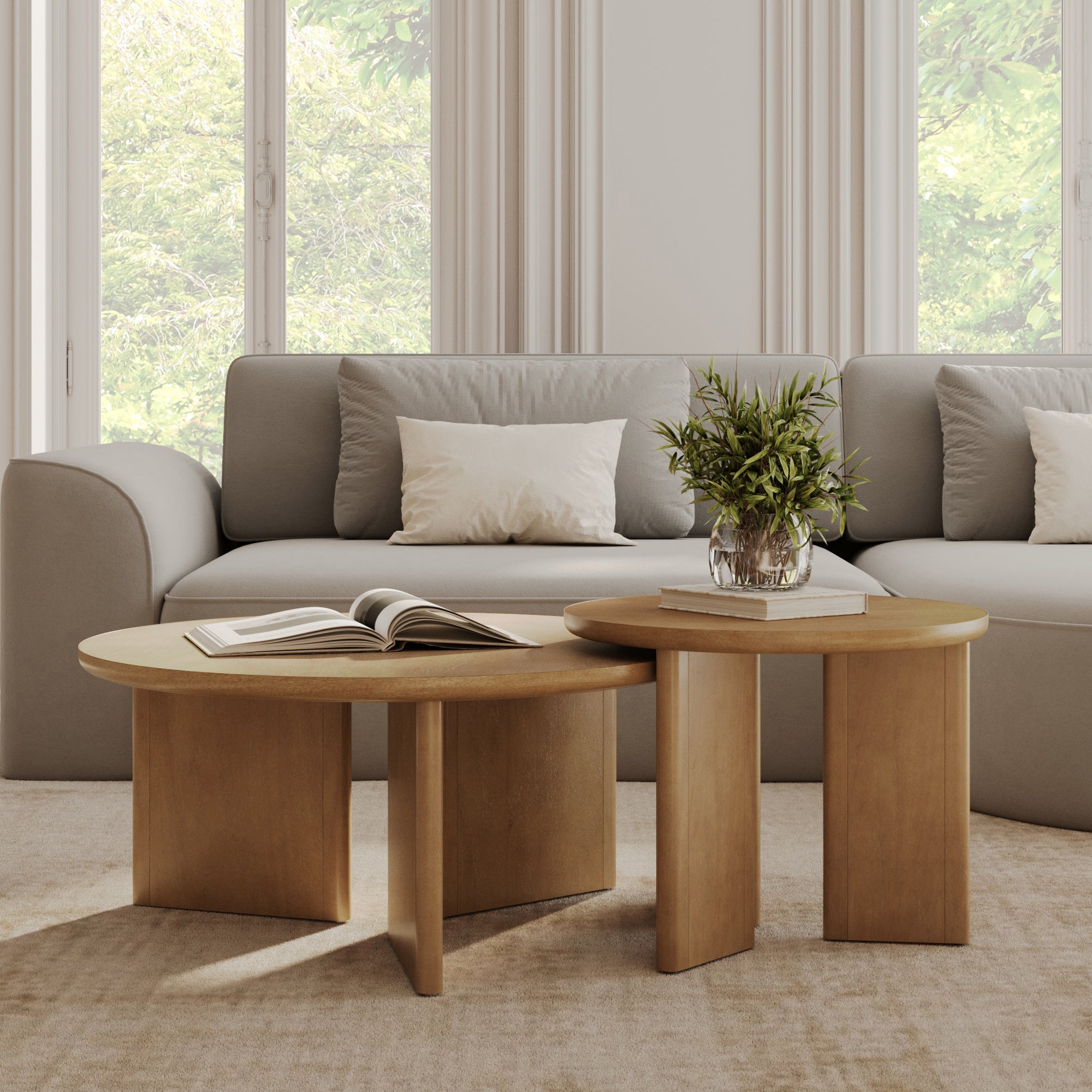 Mid-Century Modern Wood Nesting Coffee Table Set