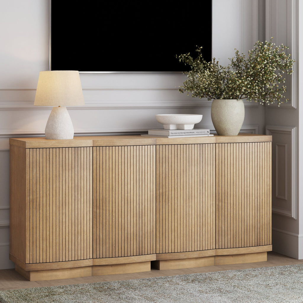 Mid-Century Modern Fluted TV Console Light Brown (for TVs up to 65")