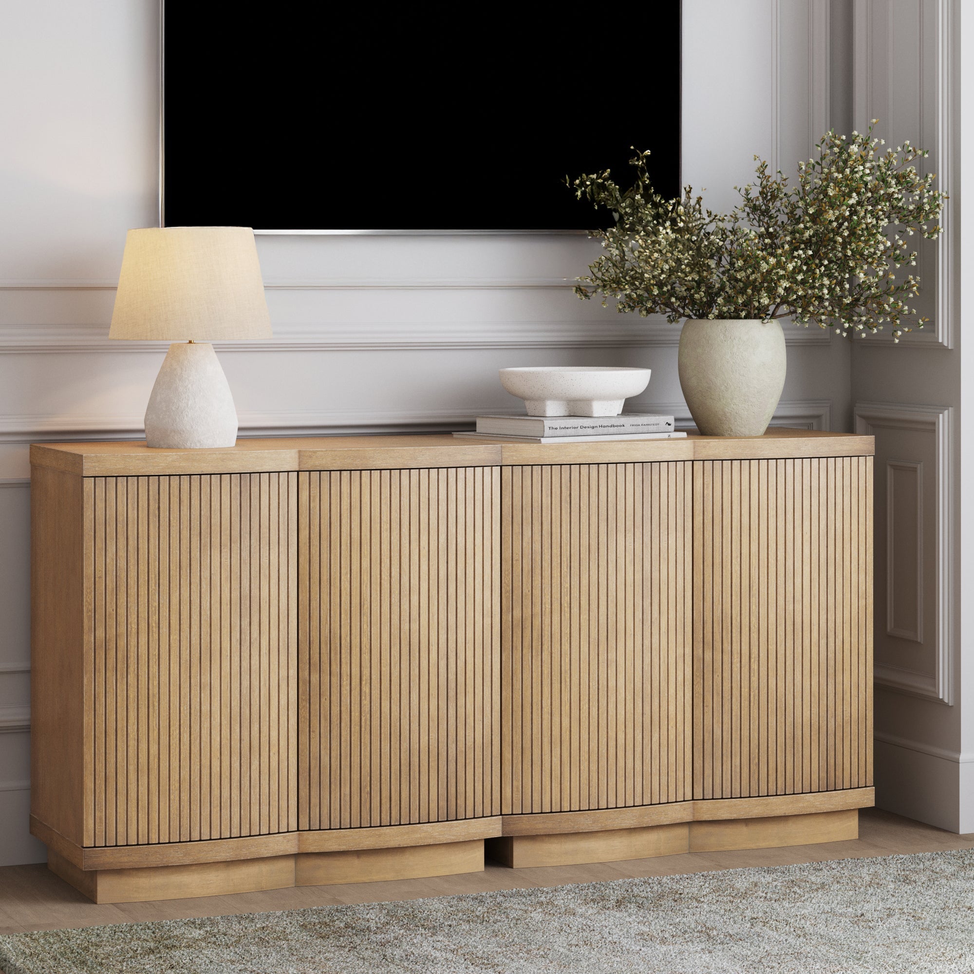 Mid-Century Modern Fluted TV Console Light Brown (for TVs up to 65")