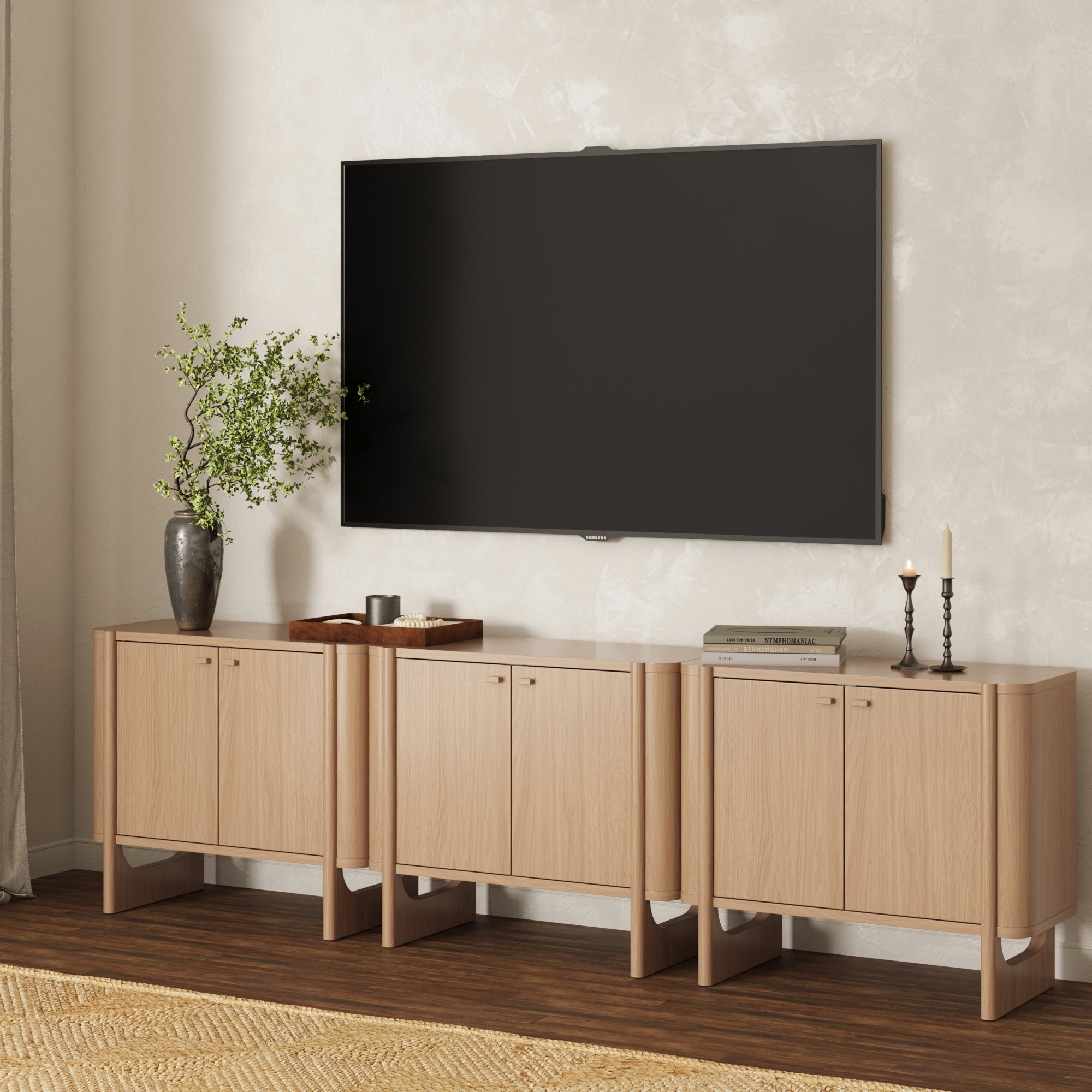 Mid-Century Wood TV Console Raw Oak for TVs up to 75"