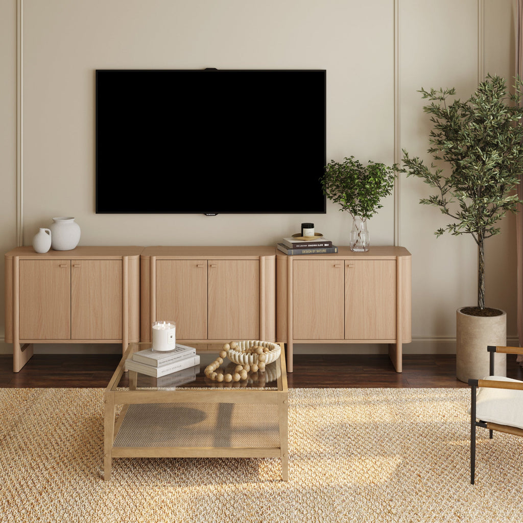 Mid-Century Wood TV Console Raw Oak for TVs up to 75"