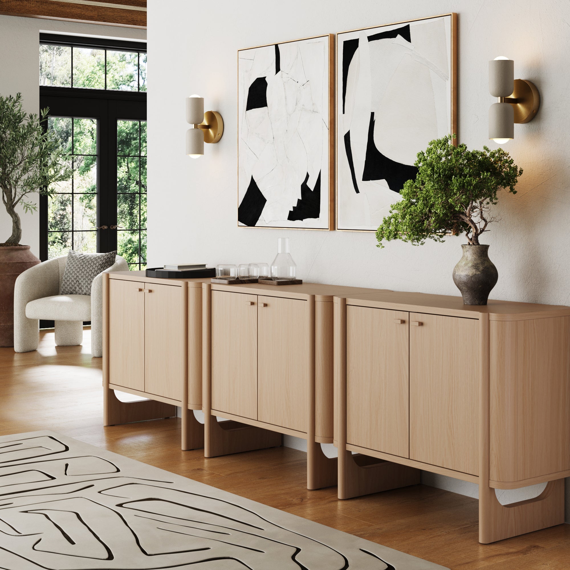 Mid-Century Modern Solid Wood Accent Cabinet Credenza