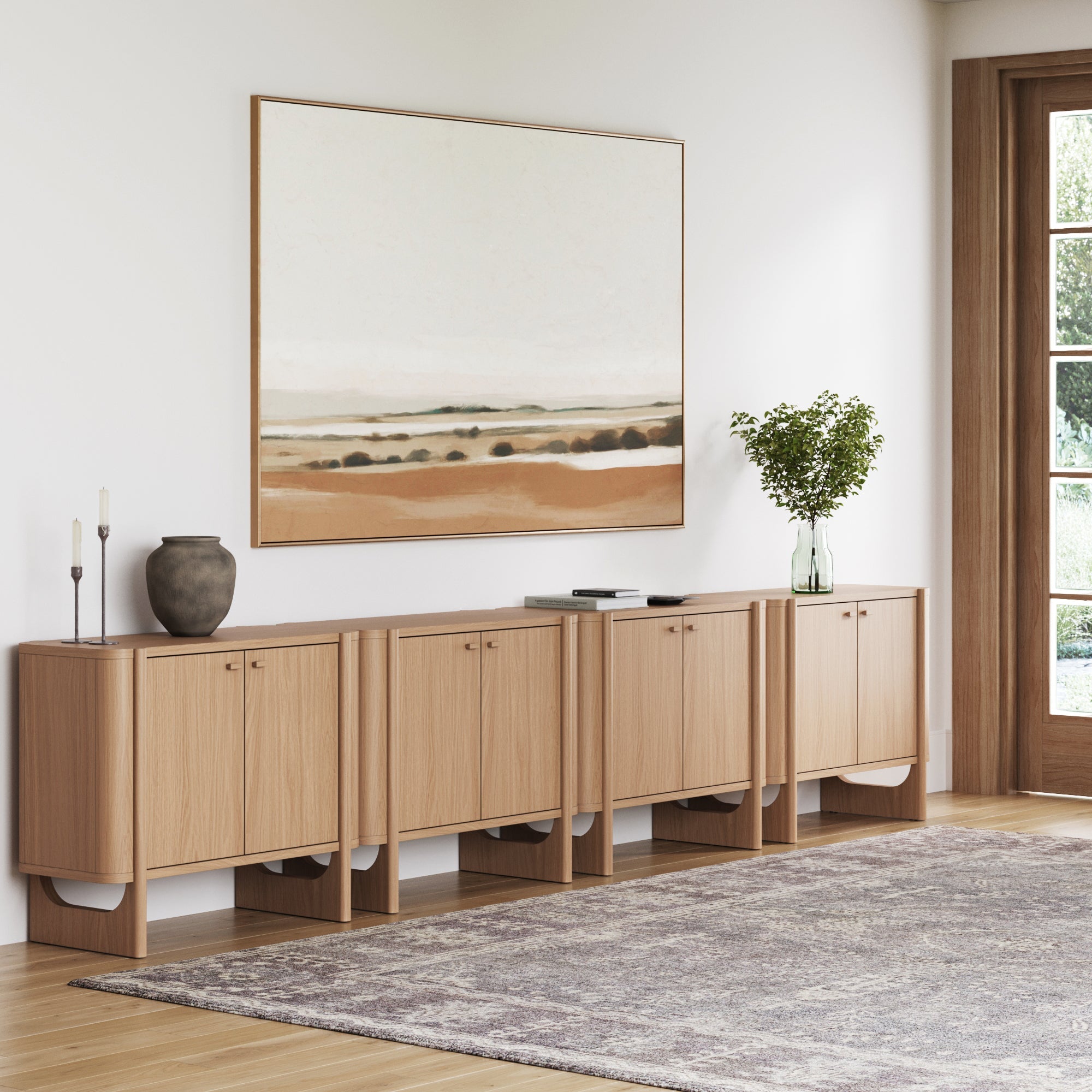 Large Mid-Century Modern Solid Wood Credenza