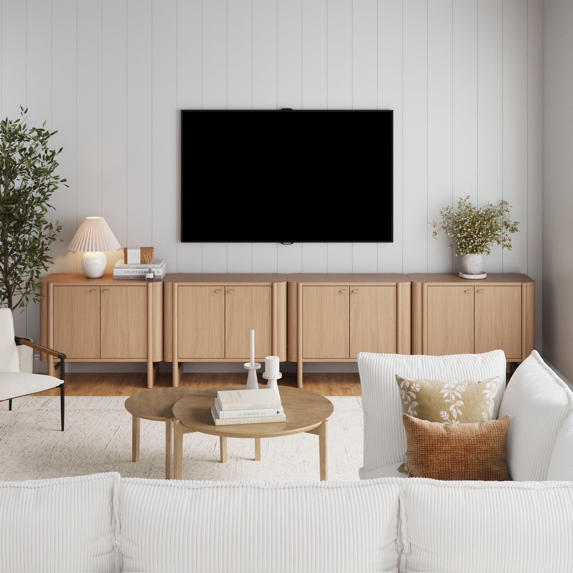 Mid-Century Wood TV Console Raw Oak for TVs up to 100"