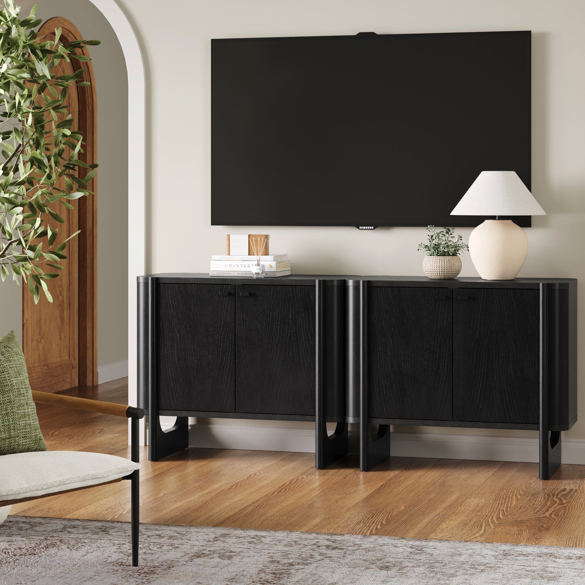 Mid-Century Wood TV Console Black for TVs up to 65"