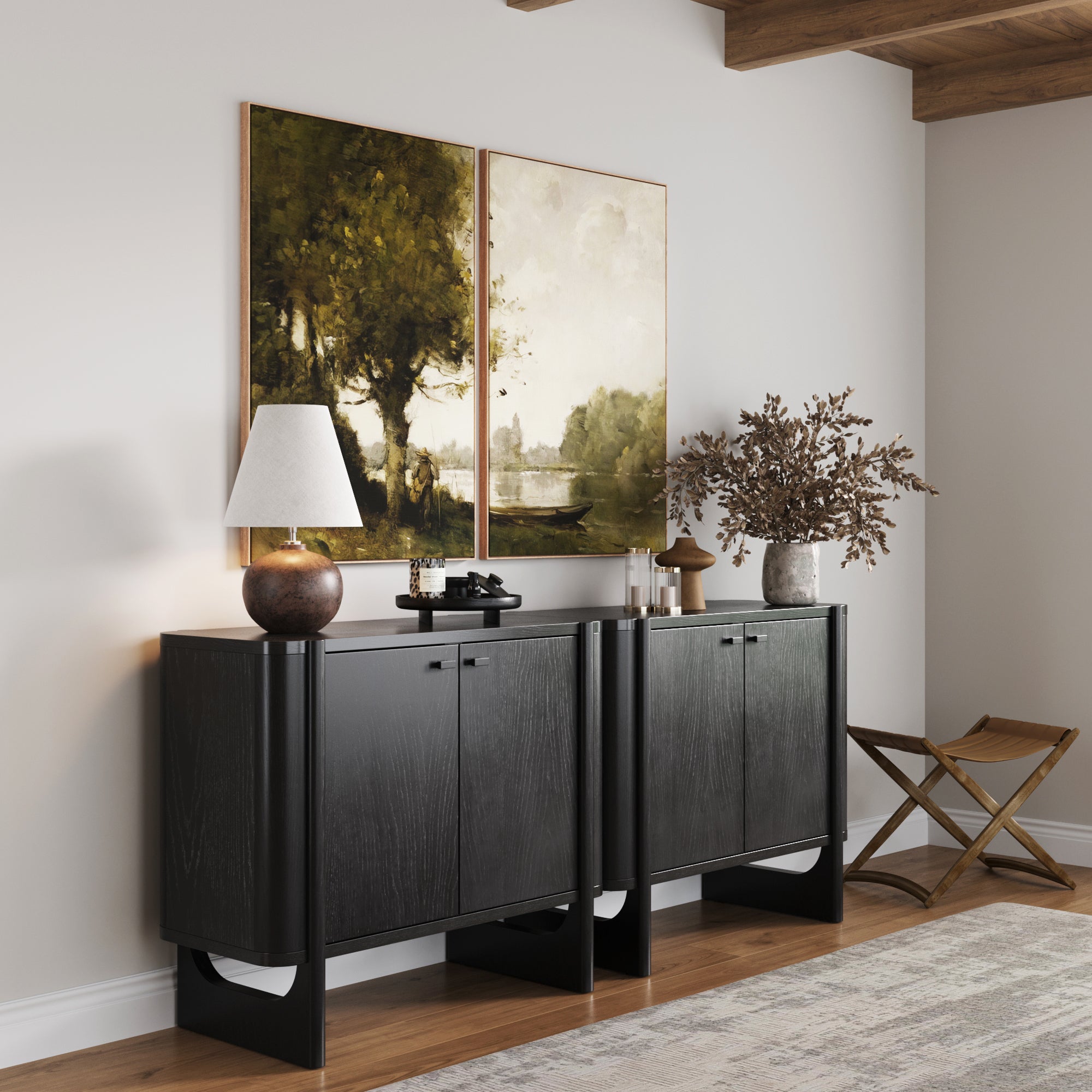 Mid-Century Modern Solid Wood Accent Cabinet Credenza