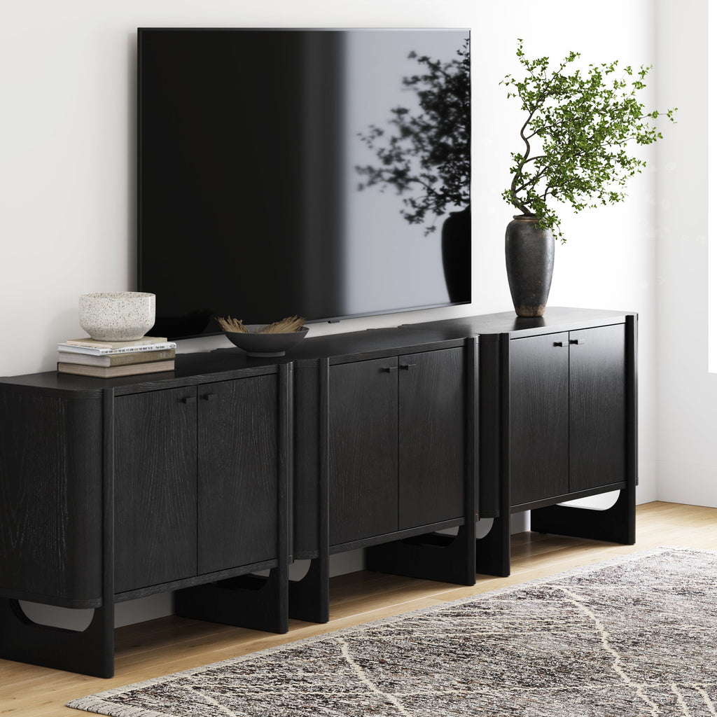 Mid-Century Wood TV Console Black for TVs up to 75"