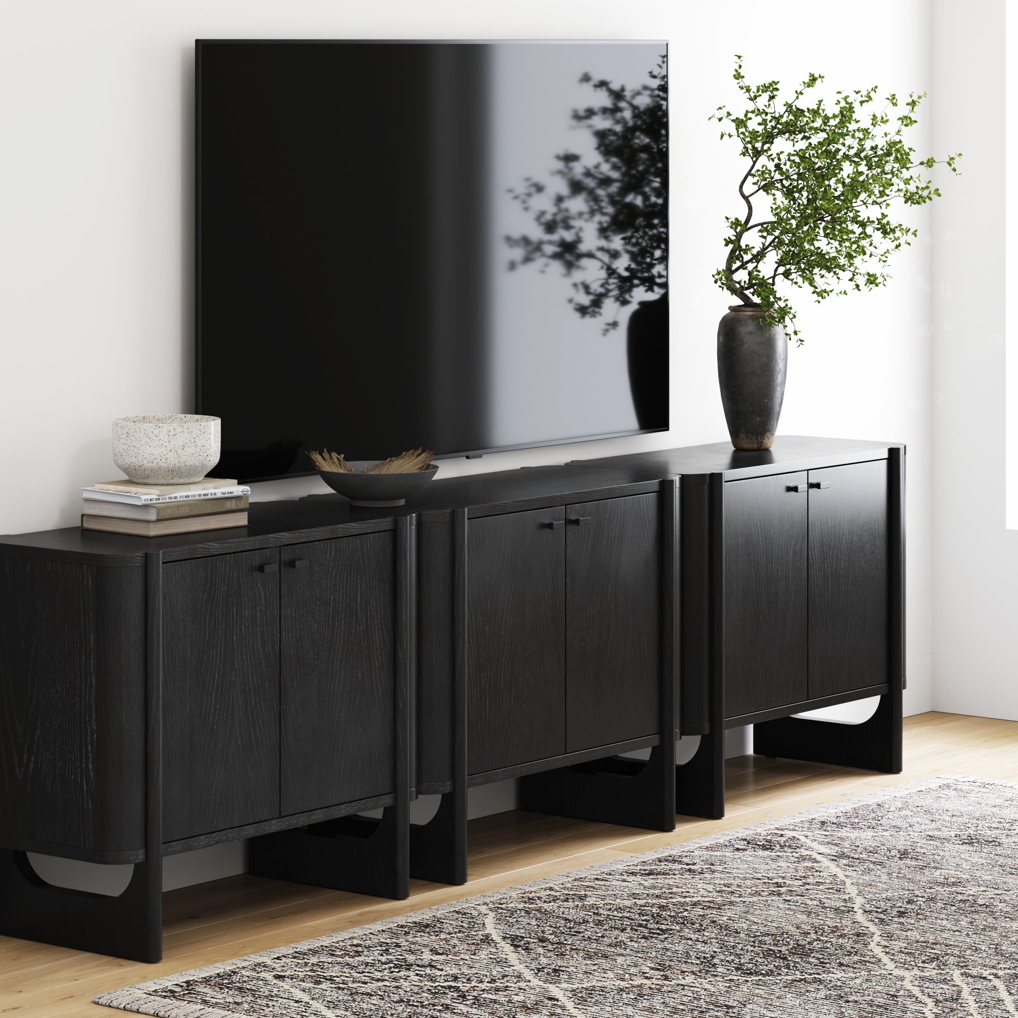 Mid-Century Wood TV Console Black for TVs up to 75"