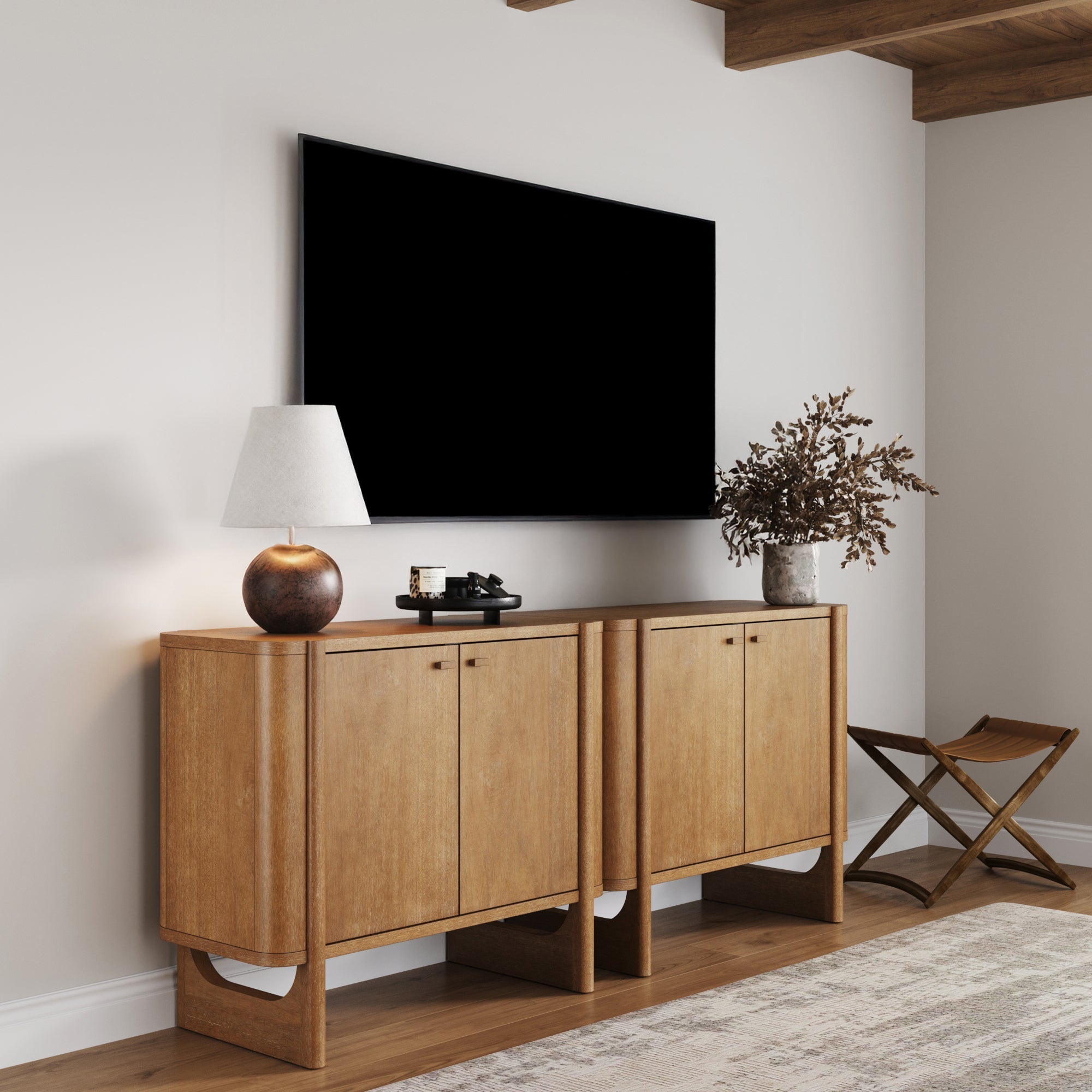 Mid-Century Modern Solid Wood Accent Cabinet Credenza