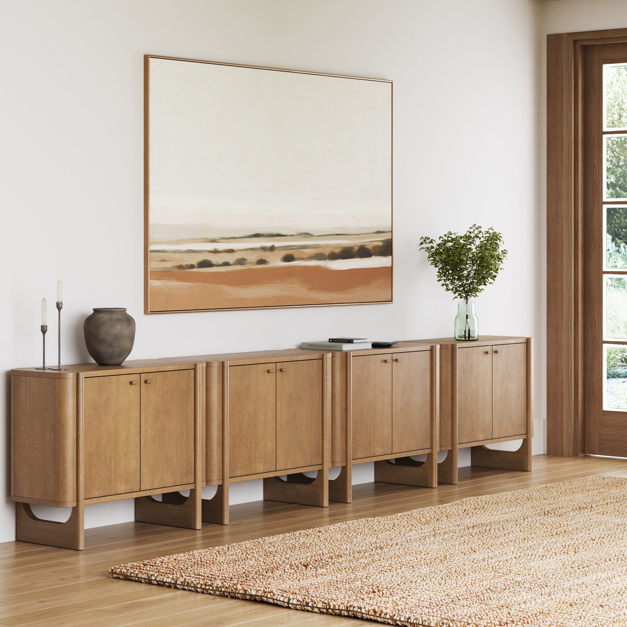 Mid-Century Modern Solid Wood Kitchen Credenza