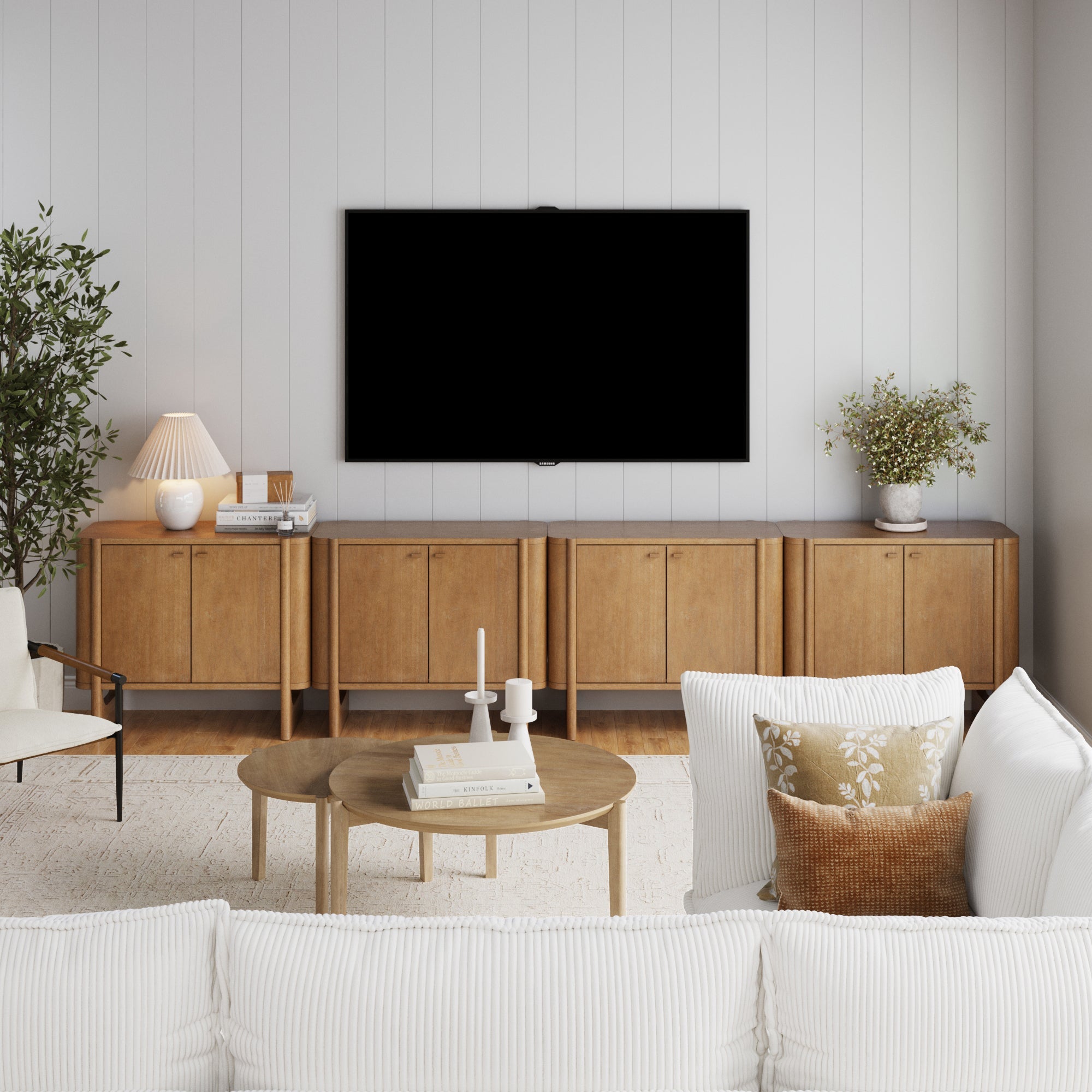 Mid-Century Wood TV Console Light Brown for TVs up to 100"