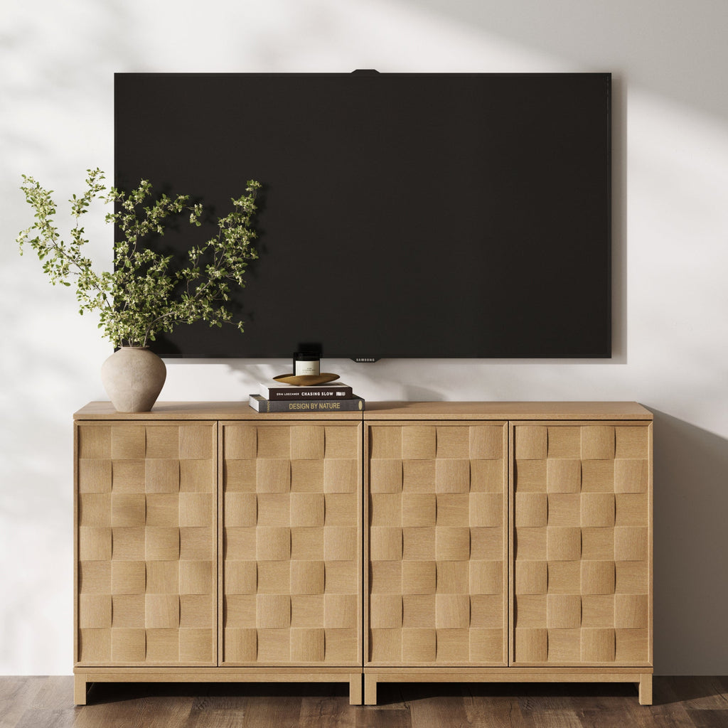 Mid Century Modern TV Stand Console with Doors for TVs up to 65"