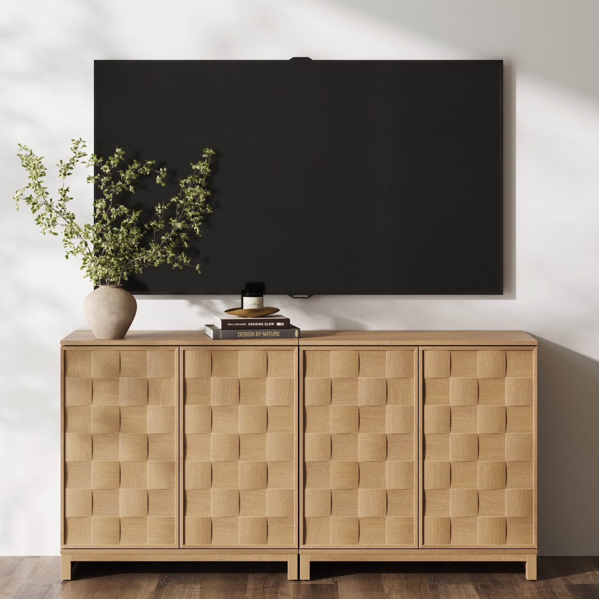 Mid Century Modern TV Stand Console with Doors for TVs up to 65"