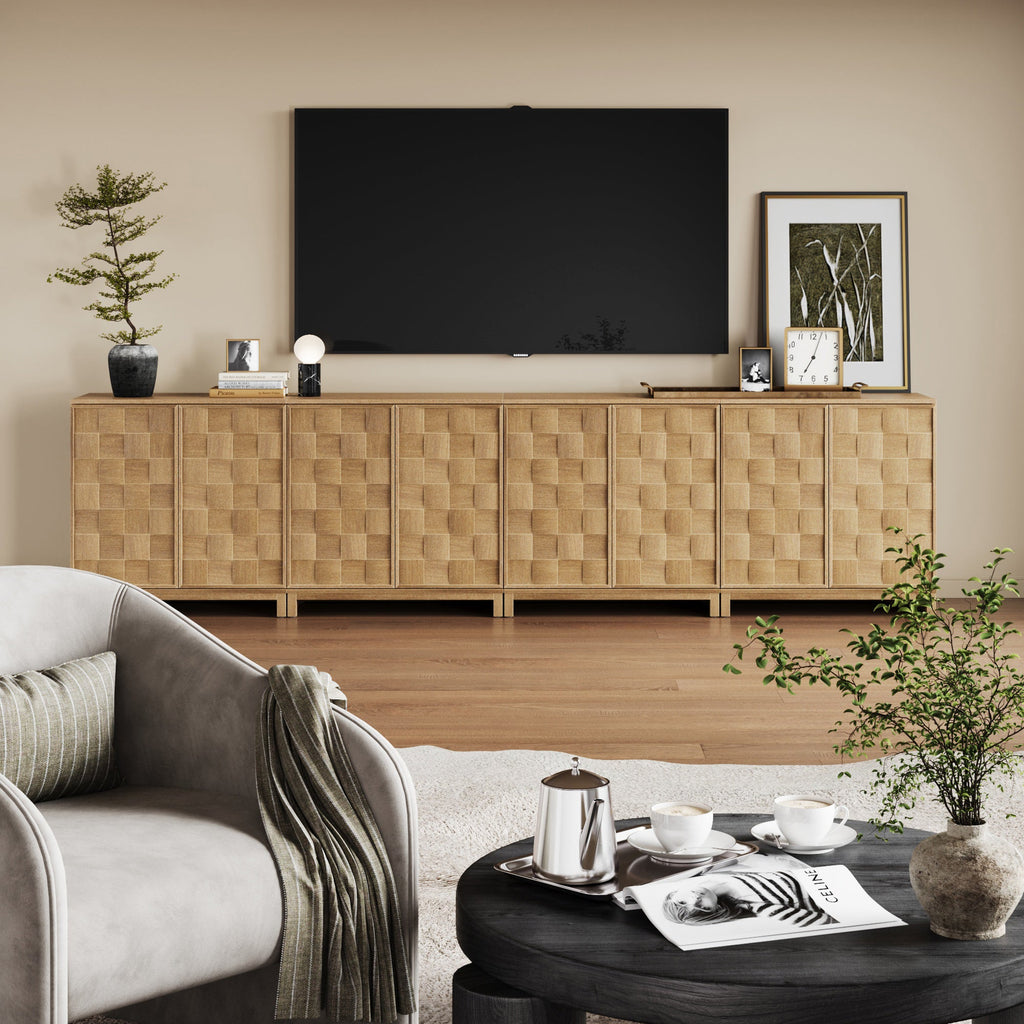 Mid Century Modern TV Stand Console with Doors for TVs up to 100"