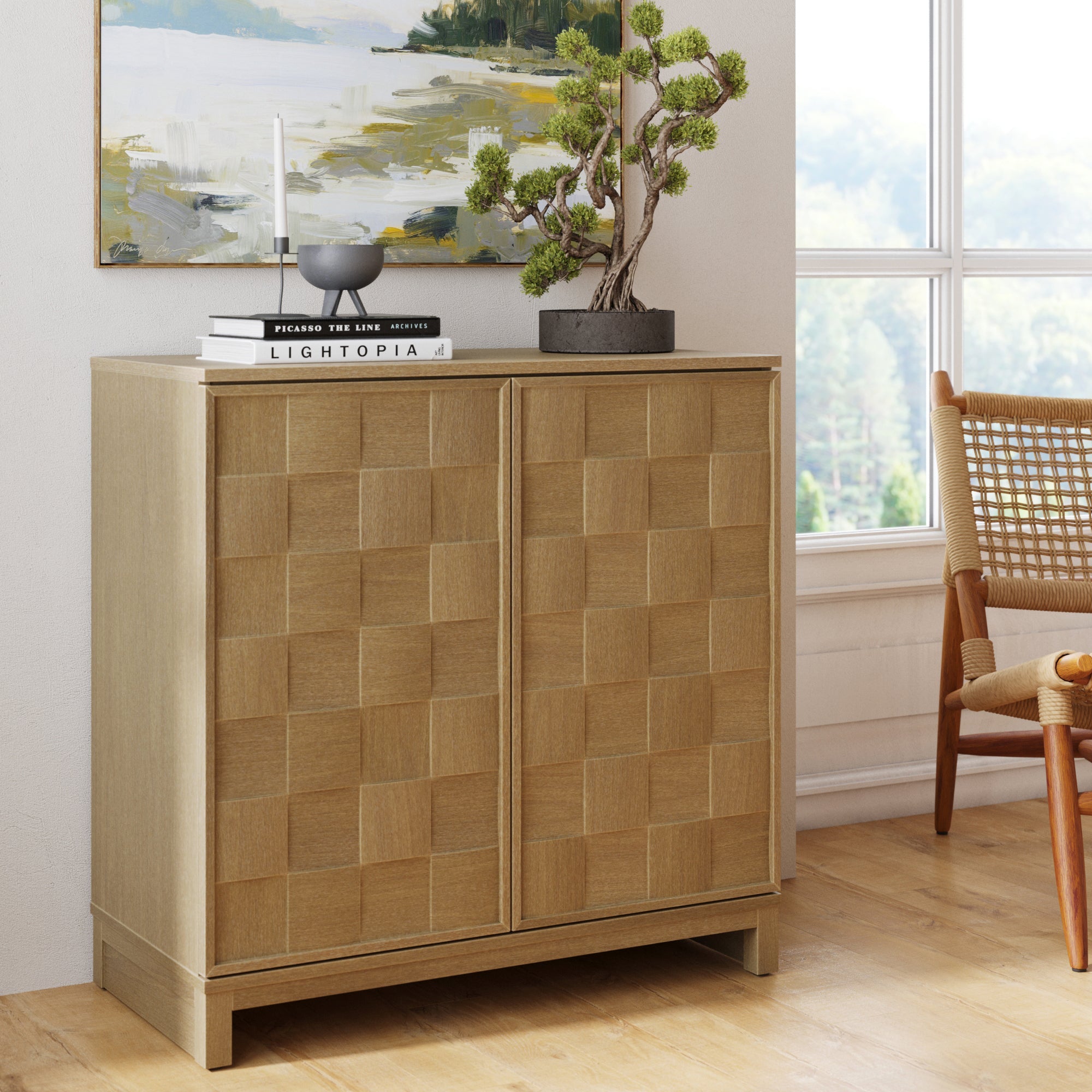Mid Century Modern Storage Bar Cabinet with Doors