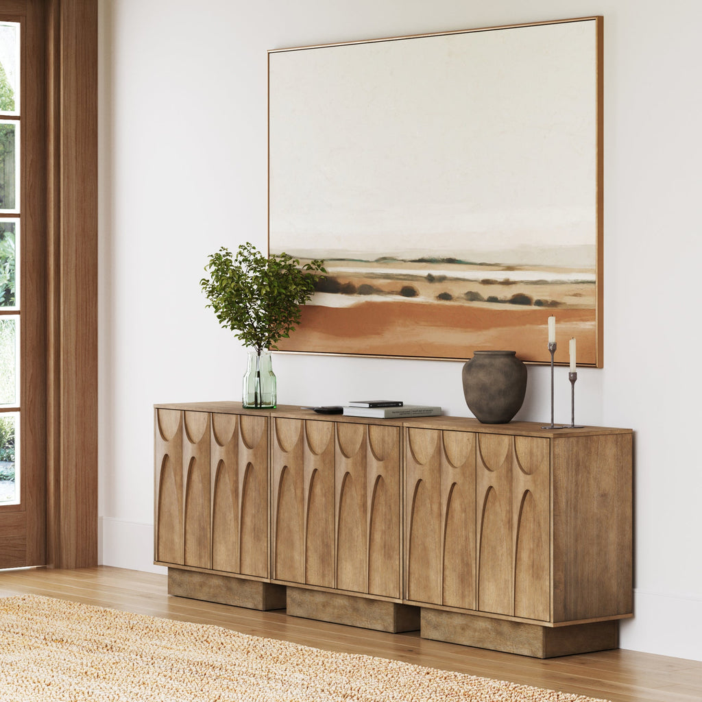 Wooden TV Console with Antique Carved Doors for TVs up to 75"