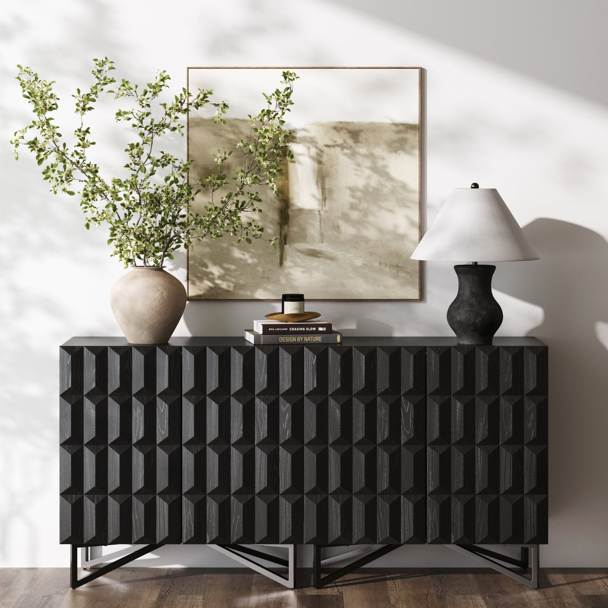Modern TV Console with Textured Front for TVs up to 65"