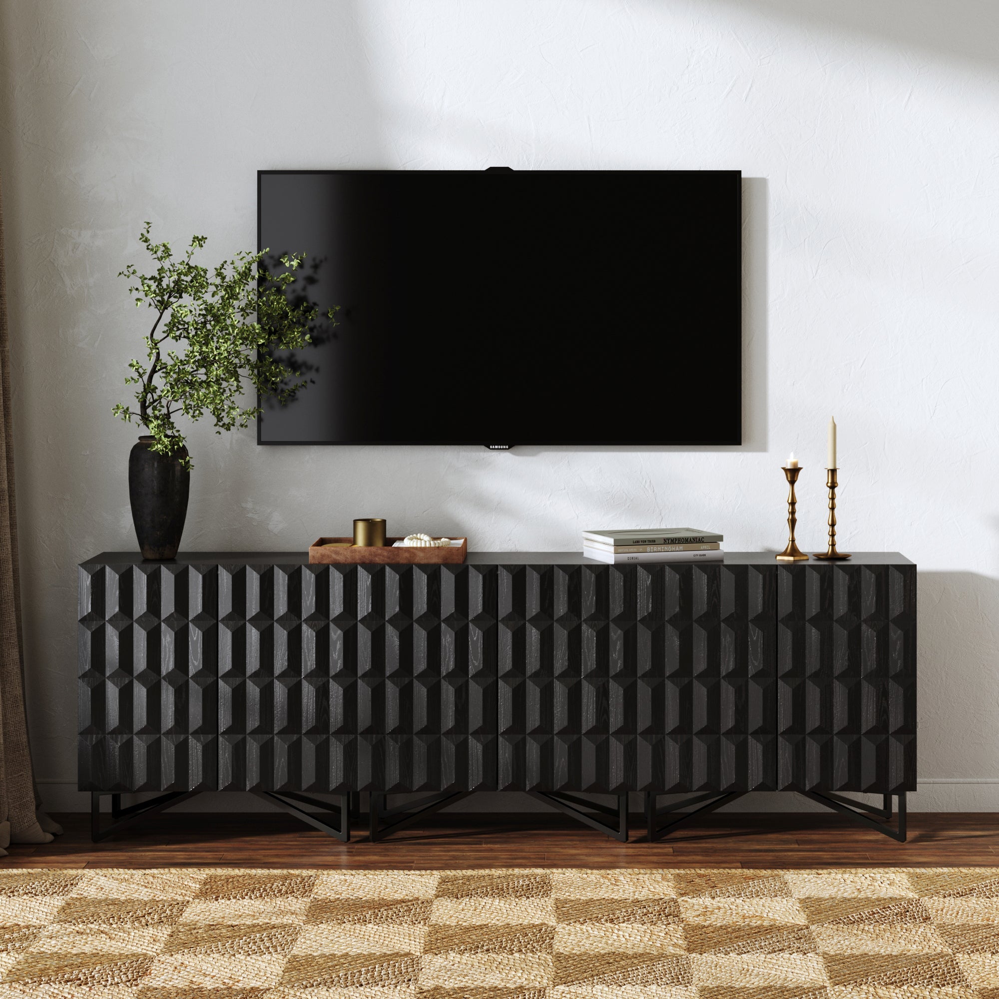 Modern TV Console with Textured Front for TVs up to 75"