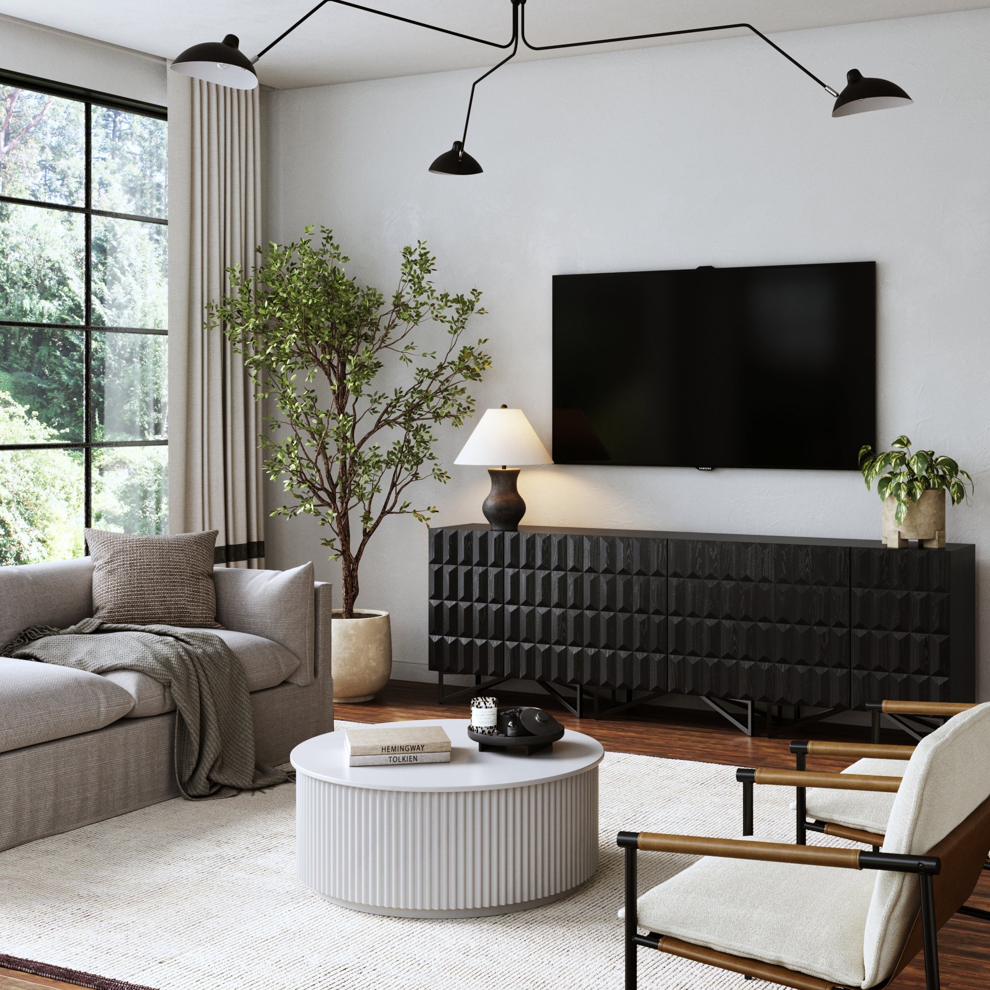 Modern TV Console with Textured Front for TVs up to 75"